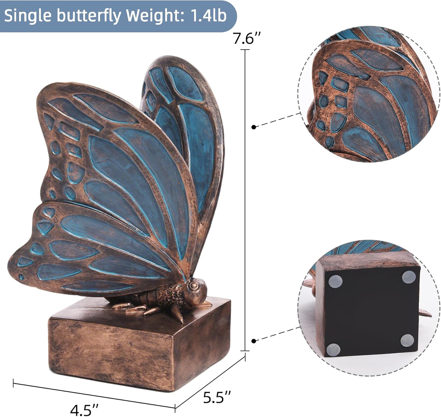 Vintage Blue Butterfly Bookends / Copper Blue
