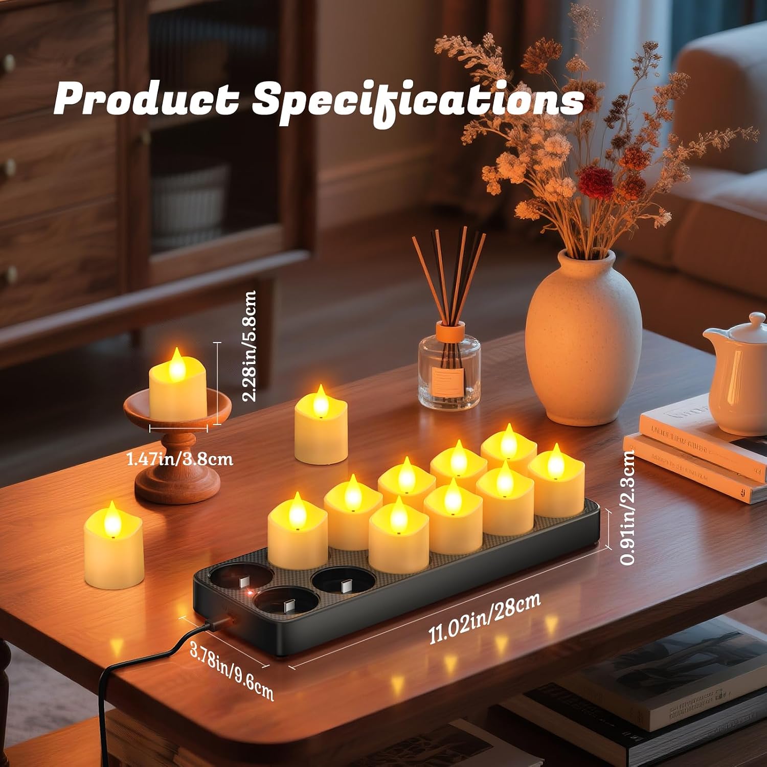 PChero Rechargeable Flameless Candles with Remote Timer & Charging Base | 12 Pack Votive Candles Battery Operated Tea