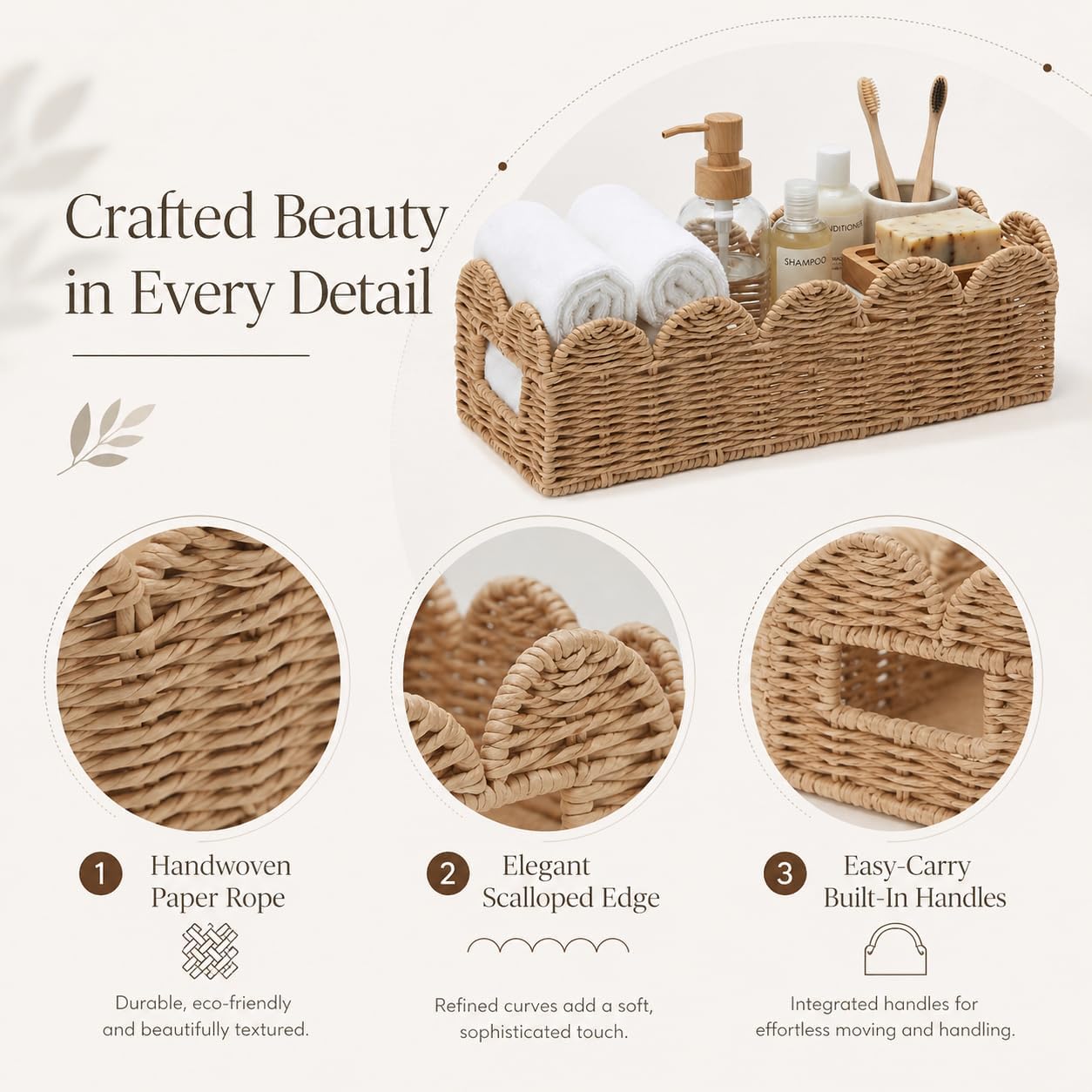 Scalloped Wicker Tray / Khaki / Natural