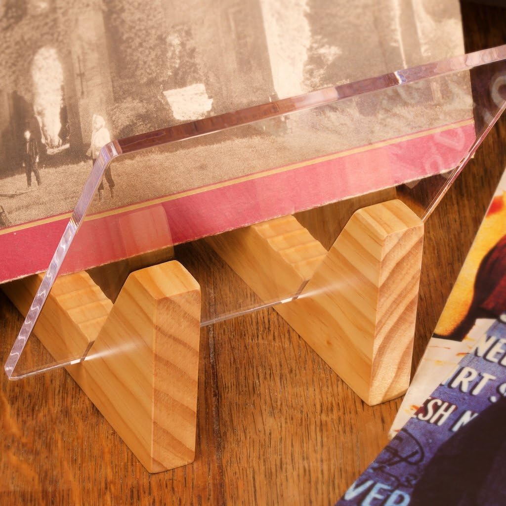 Vinyl Record Storage Holder - Solid Wood with Crystal Clear Acrylic Holder - Premium Design, Perfect 12" LPs or 7"