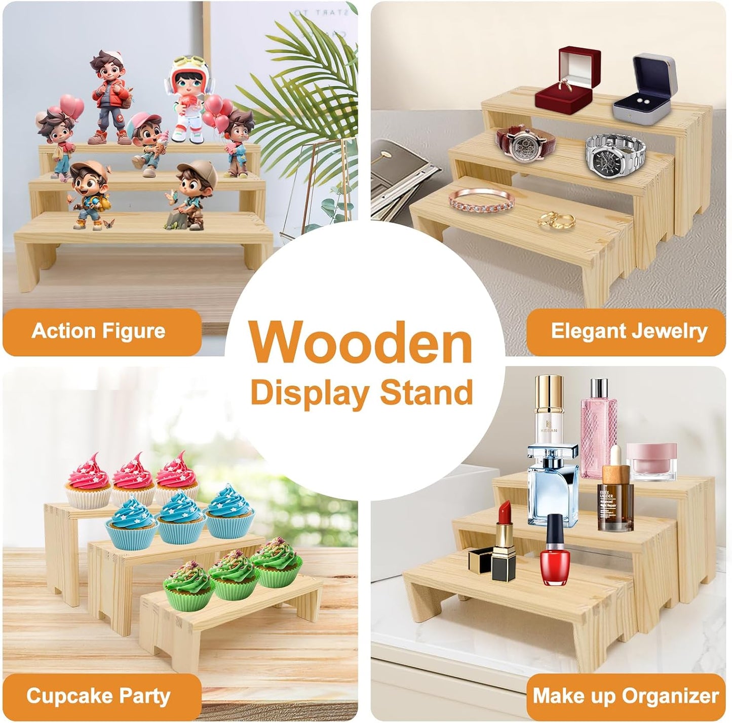 Tier Rectangular Stands / Natural Wood / 2 x 3 / Set of 6