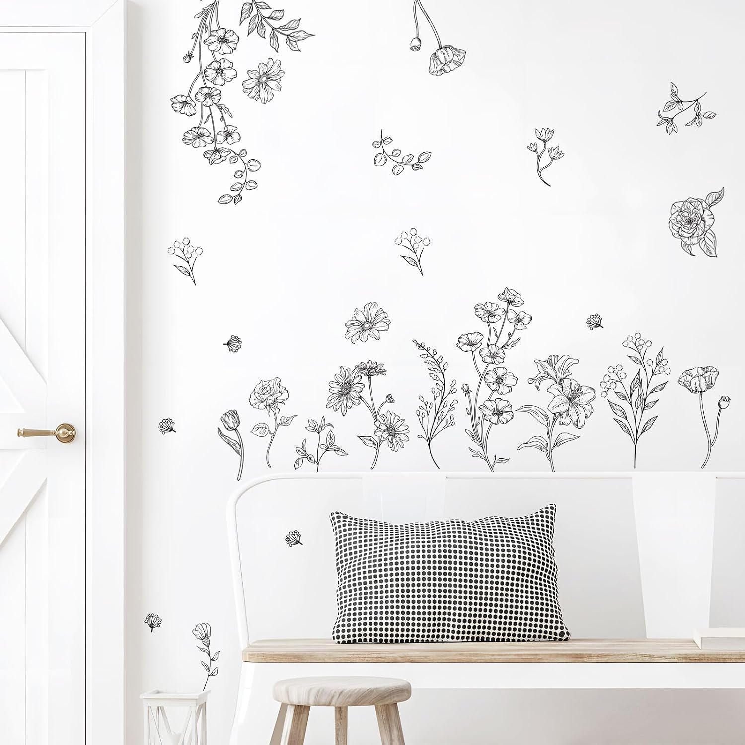 15 Sheets Garden Floral Wall Decals DIY Peel and Stick Wall Decal Self Adhesive / Black Sketch