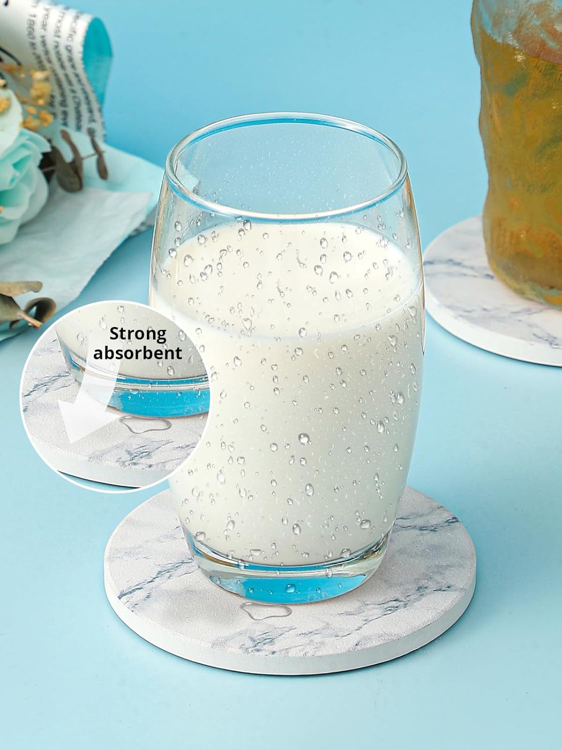 Holder / Coasters for Drinks / Ivory Marble / Set of 6