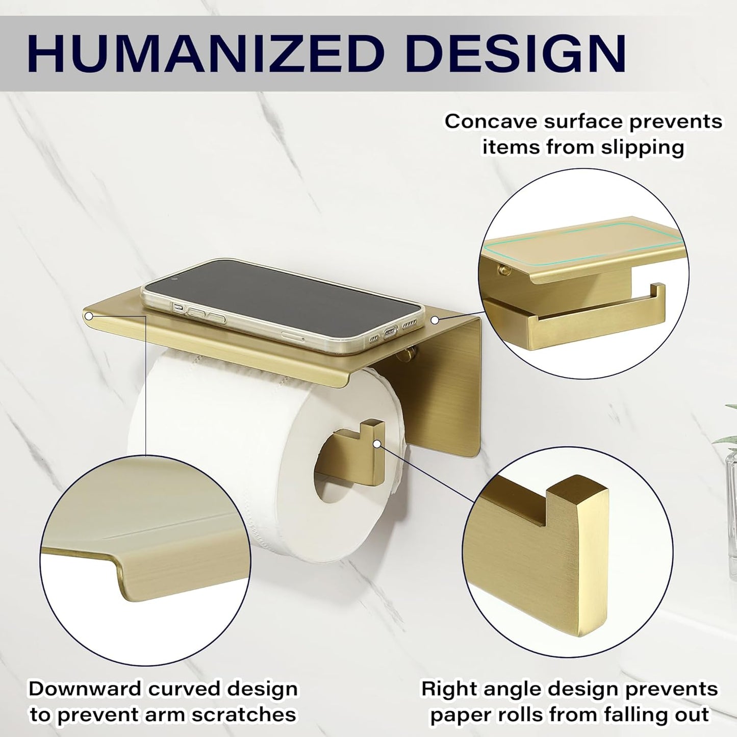 Alise Toilet Paper Holder with Shelf,Bathroom Tissue Holder,Gold | SUS304 Stainless Steel Toilet Paper Roll Holder