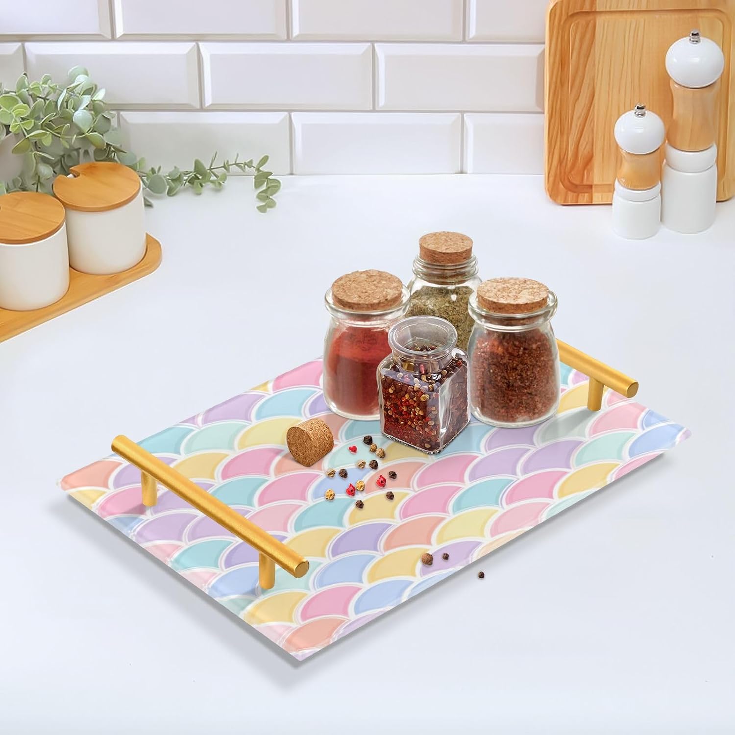 Serving Tray / Handles Bathroom Tray Vanity Trays / Rainbow Mermaid Scale