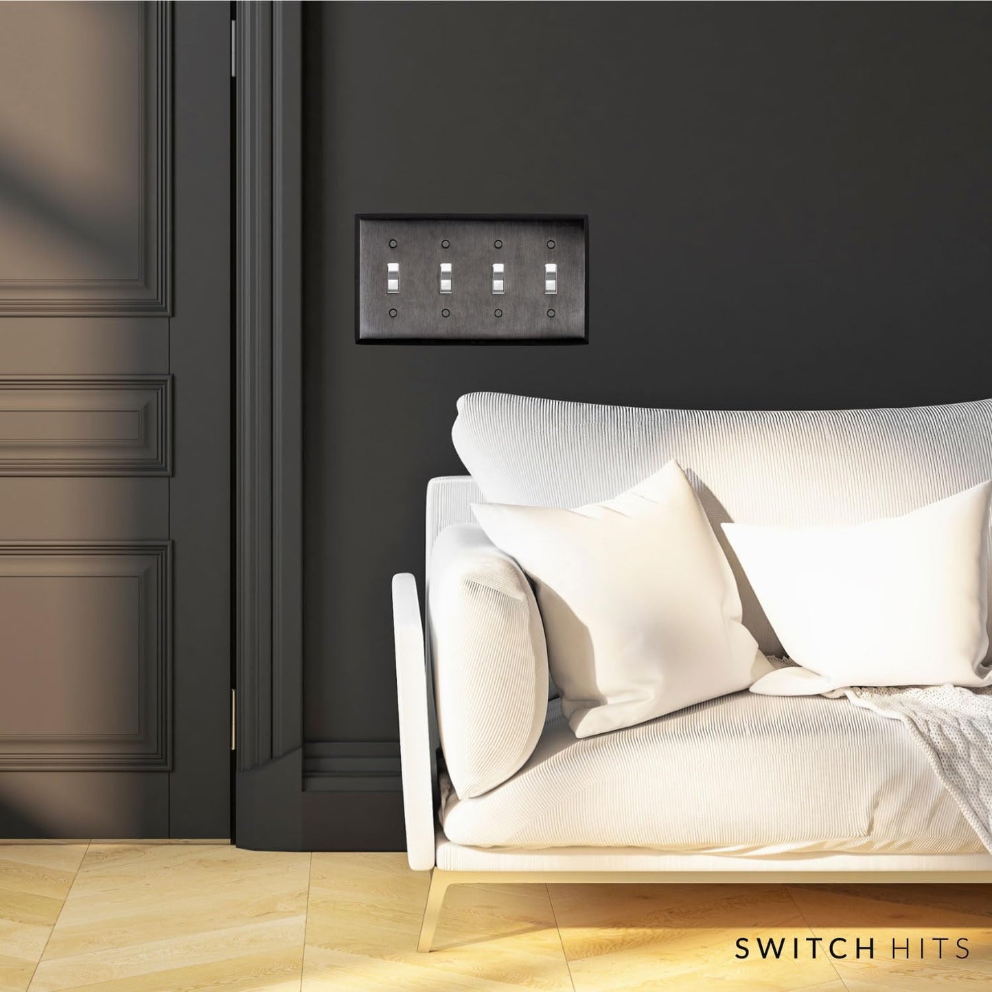 Satin Nickel Black Outlet Wall Plate | 4 Toggle | 8.25" x 4.5" | Hand-Polished Brass Construction | Electrical Switch