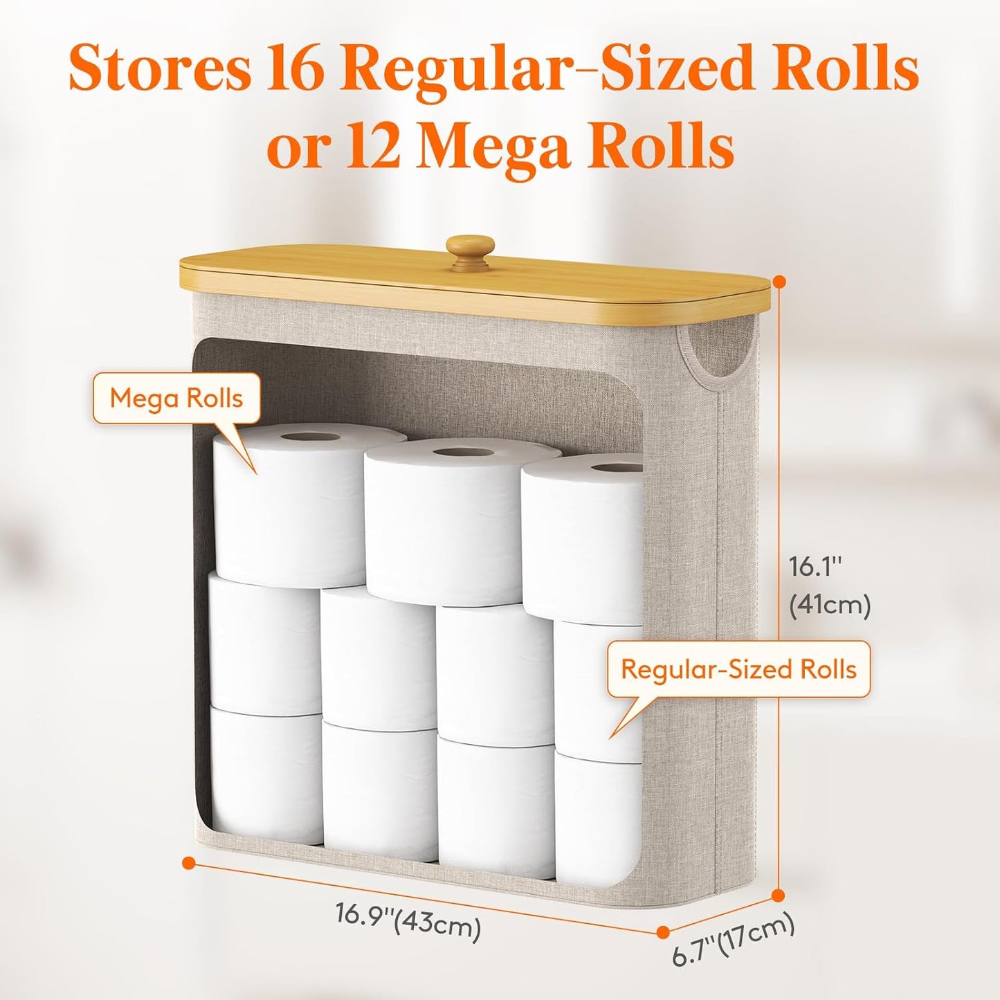 Lifewit Toilet Paper Storage Holder, Extra Large Stand Basket, 30L, Beige | 12 to 16 Rolls, Extra Large Paper Stand