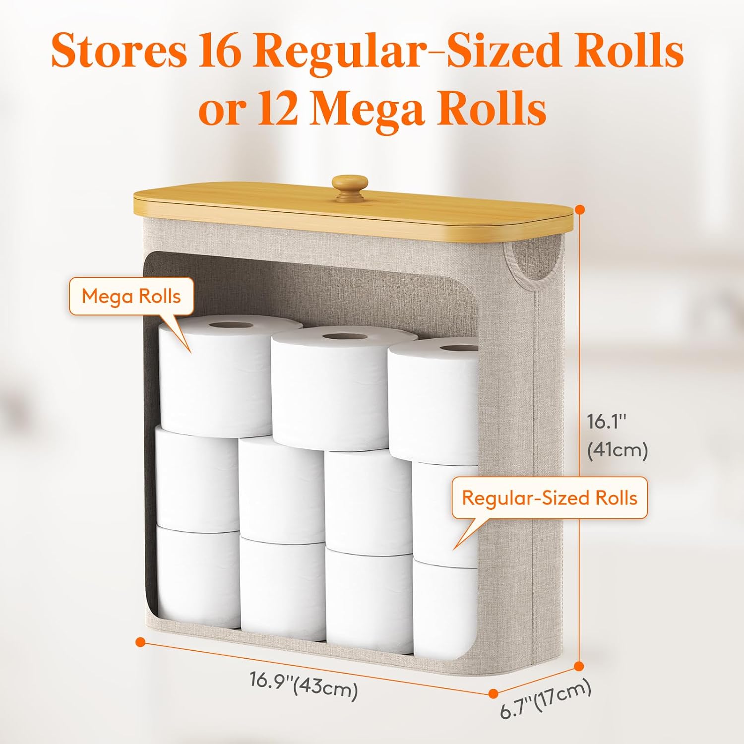 Lifewit Toilet Paper Storage Holder, Extra Large Stand Basket, 30L, Beige | 12 to 16 Rolls, Extra Large Paper Stand