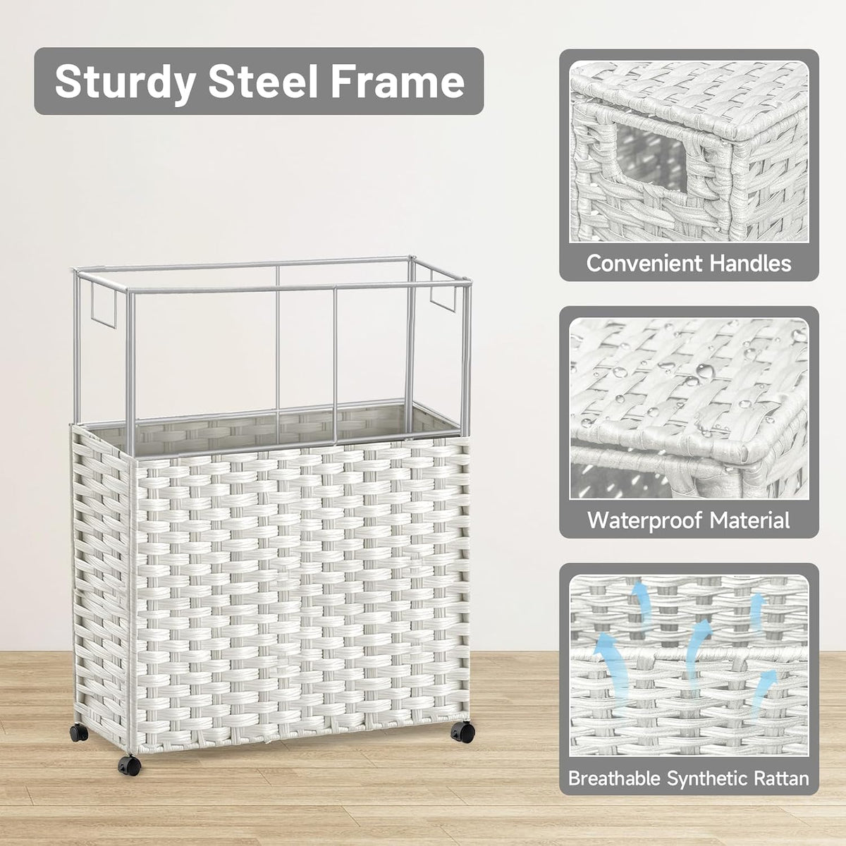 Hiagnete Toilet Paper Storage Basket with Lid and Wheels, Rattan Toilet Paper Holder Storage, Toilet Paper Organizer