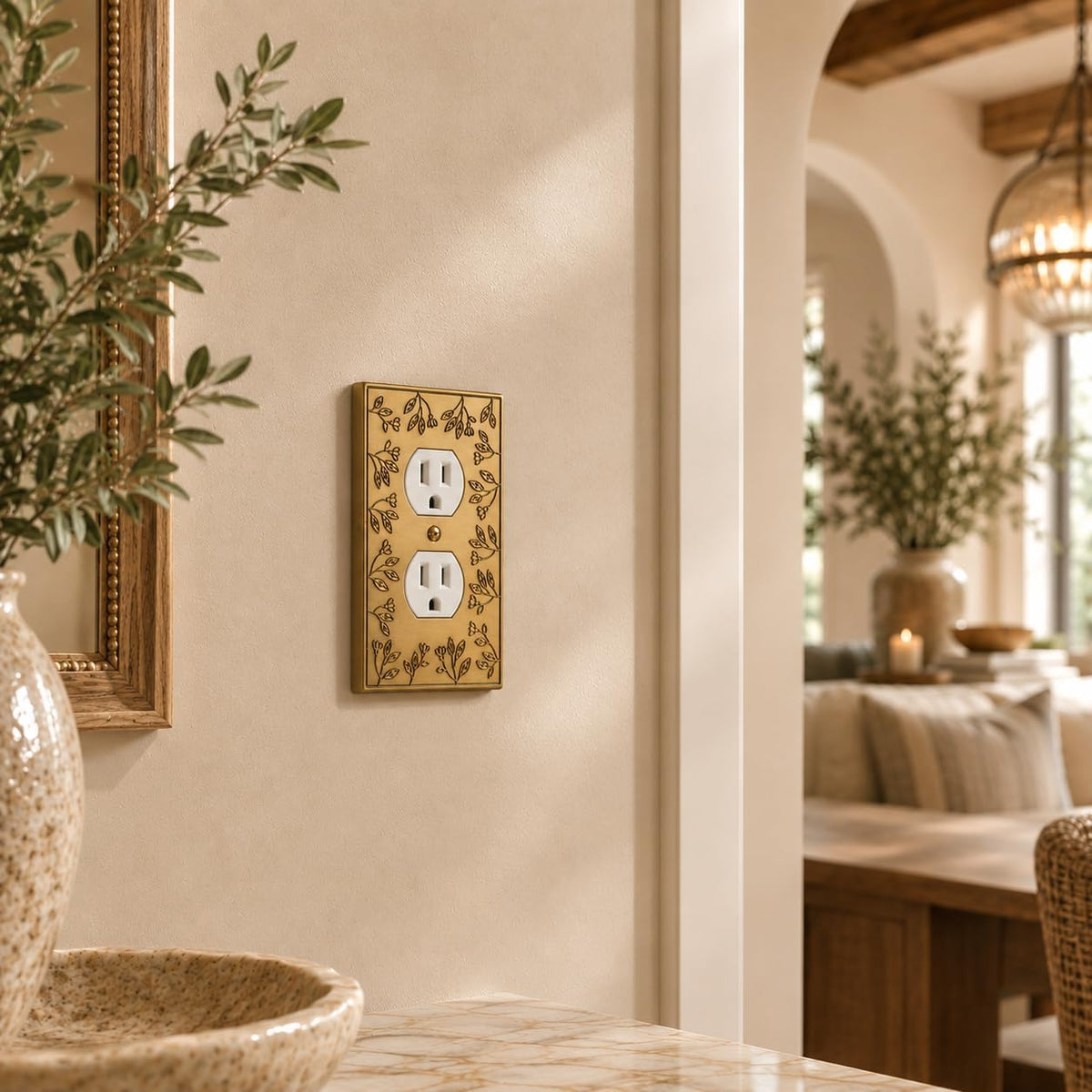 Rio Salto Duplex Outlet Covers Light Switch Cover Plate Gold Metal Decorative Floral Wall Plates — Floral Collection