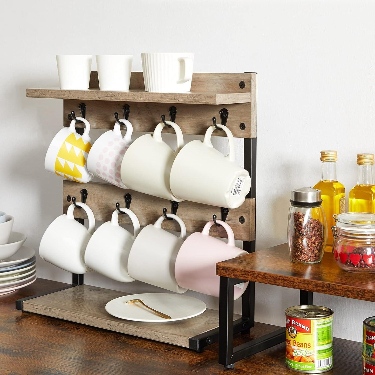 IBUYKE Countertop Mug Tree,Coffee Mug Cup Holder,Greige TBJ002Y | Coffee Cup Holder Mug Display Organizer Mug Holders