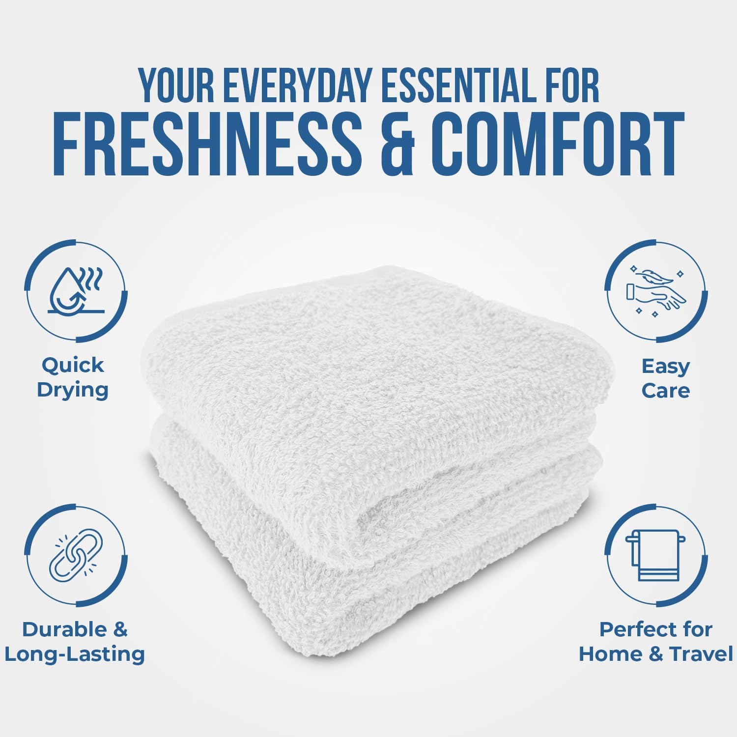 DAN RIVER 24 Pack Cotton Wash Cloths Set for Showering [12x12] White | Lighter Weight, Quick to Dry, Super Soft &
