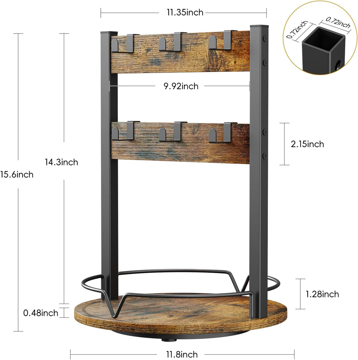 KLM Wood Coffee Mug Holder,12 Hook Mug Tree Holder Rack with Storage Base,Mug Display Organizer,Mug Holders for Home
