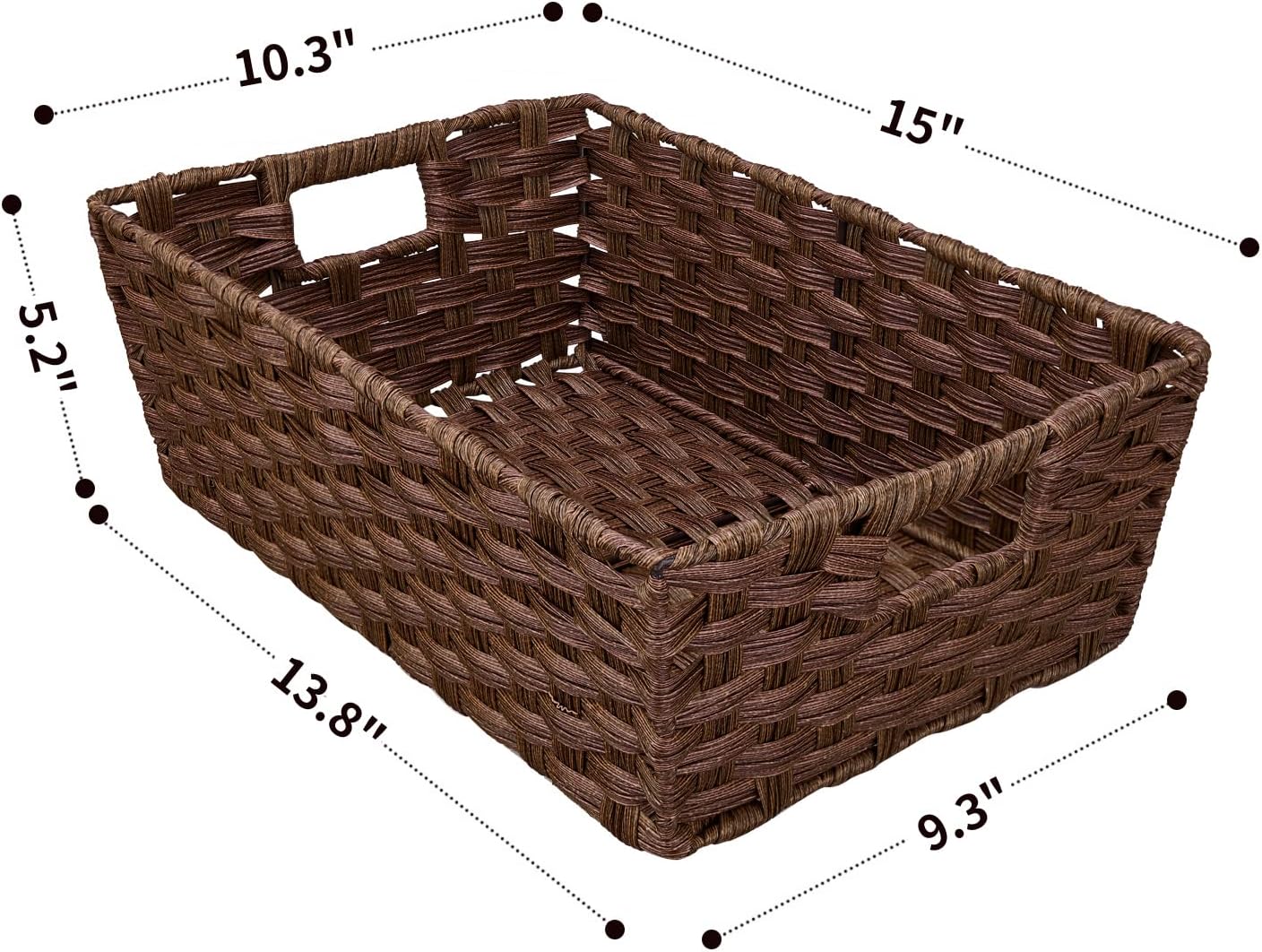 Metal Frame / Large Wicker Storage Basket / 15 x 10.3 x 5.2 / Brown / Set of 2