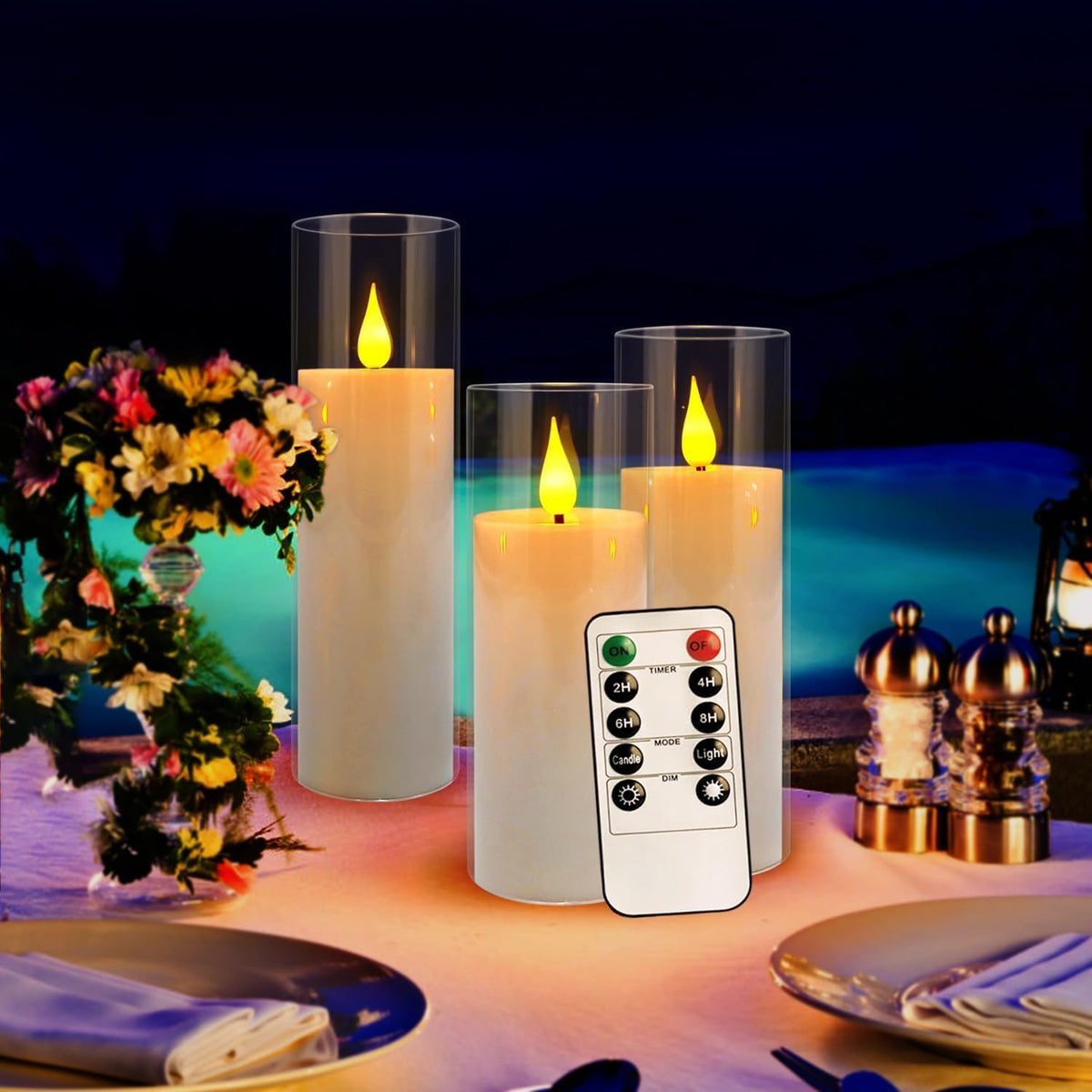 YOROXRG Set of 24 Flickering Flameless Candles Battery Operated with Remote and 2/4/6/8 H Timer Plexiglass Led Pillar