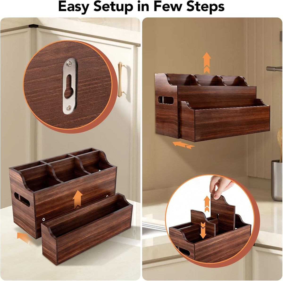 Kitchen Utensil Holder for Countertop, Large Wooden Utensil Organizer | 6 Compartments for Storage Cooking Utensils &