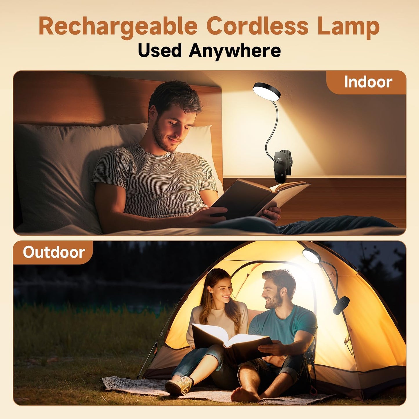 Mubarek Clip on Lamp,5 Brightness+5 Color Clip on Light,200LM 36 LED Reading Lights for Books in Bed,1800mAh Battery