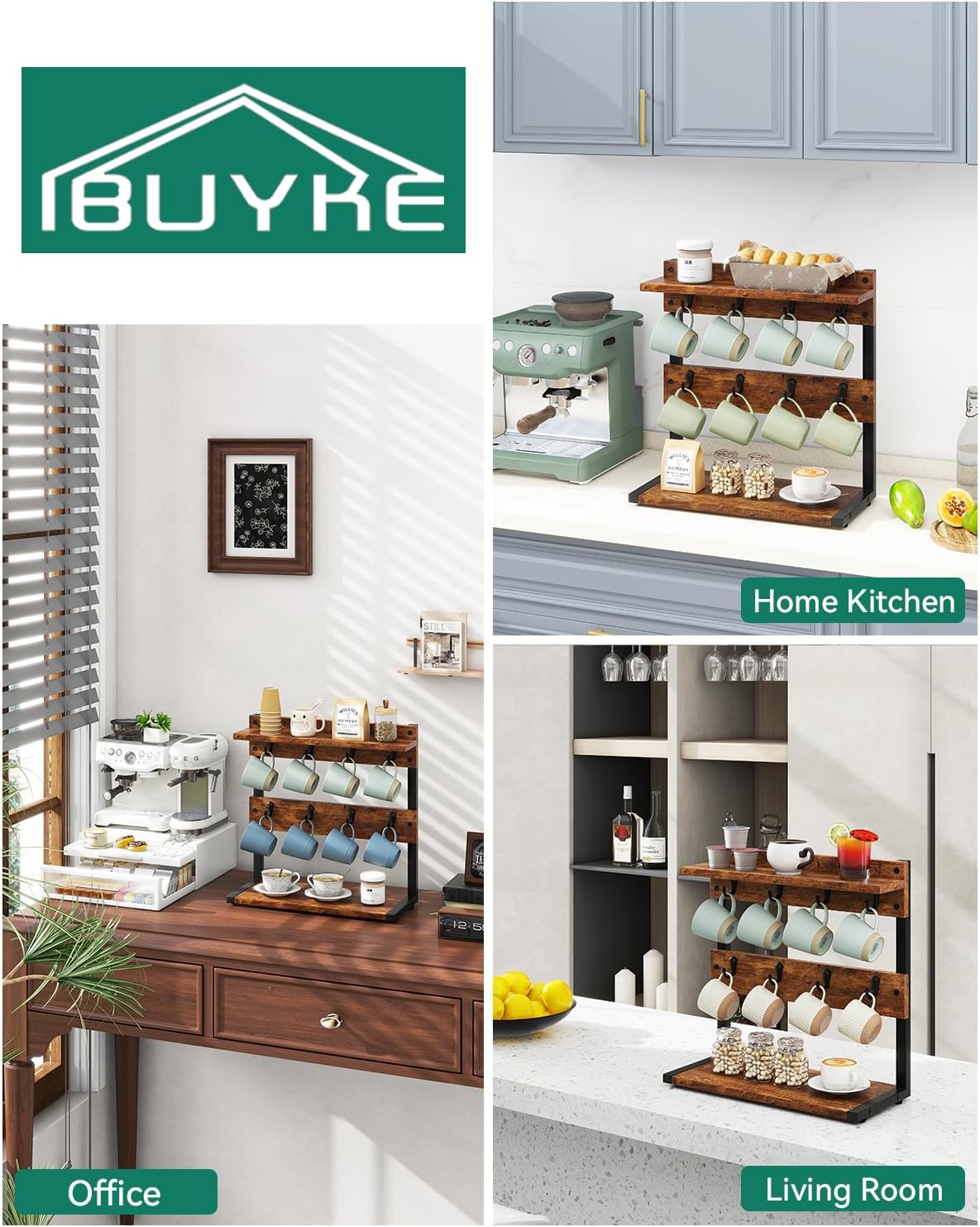 IBUYKE Countertop Mug Tree,Coffee Mug Cup Holder,Brown TBJ002H | Coffee Cup Holder Mug Display Organizer Mug Holders