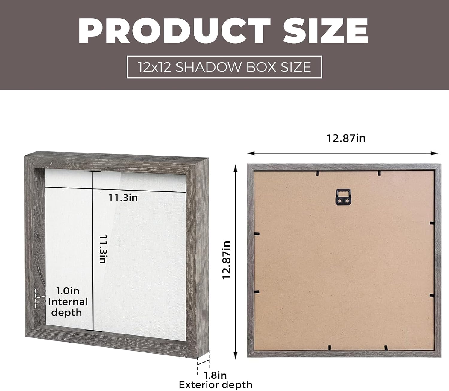Muzilife 12x12 Shadow Box Wood Picture Frame, Tempered Glass, Texture Gray | FSC-Certified MDF | Soft Acid-free Linen