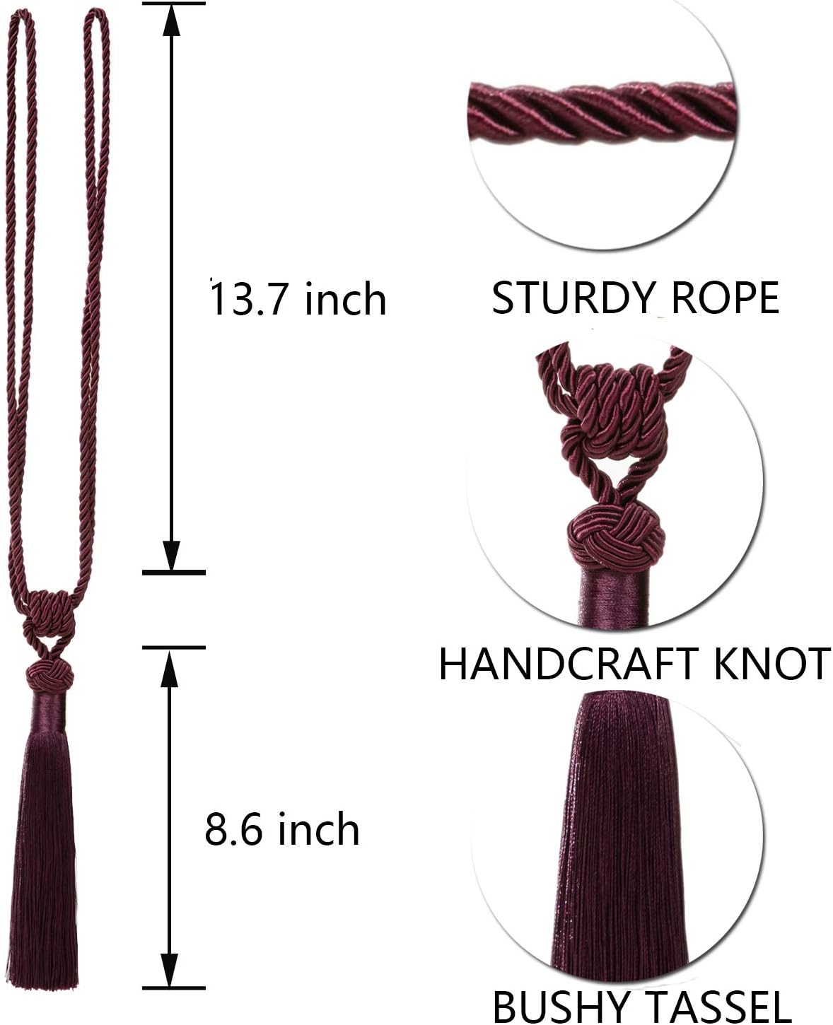 BEL AVENIR 4 Pack Curtain Tiebacks Hand-Woven Tassels Holdbacks | Purple, Elegant, Home Decorative Tassels Ties for