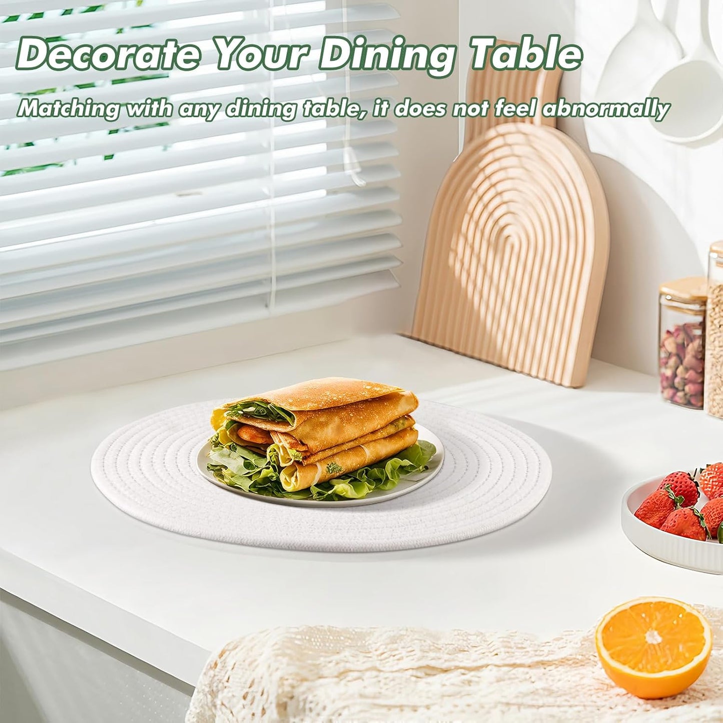 Round Woven Placemats Set of 8 Heat Resistant Placemats 13.5 Inches Farmhouse Cotton Rope Place Mats for Dining Tables