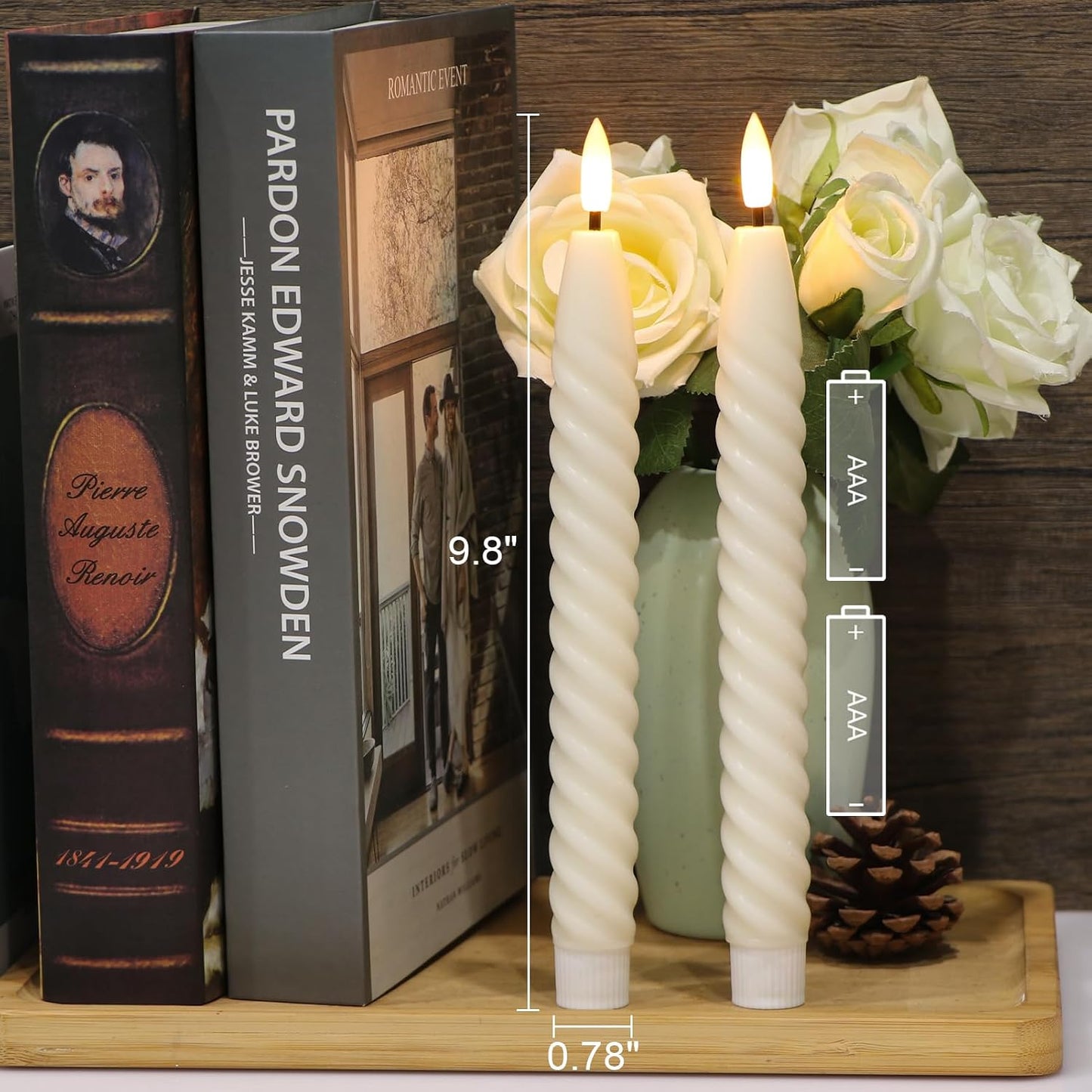 Ivory Flameless Taper Candles Flickering with Remote Timer | LED Spiral Taper Candles, Flameless Candlesticks, Battery