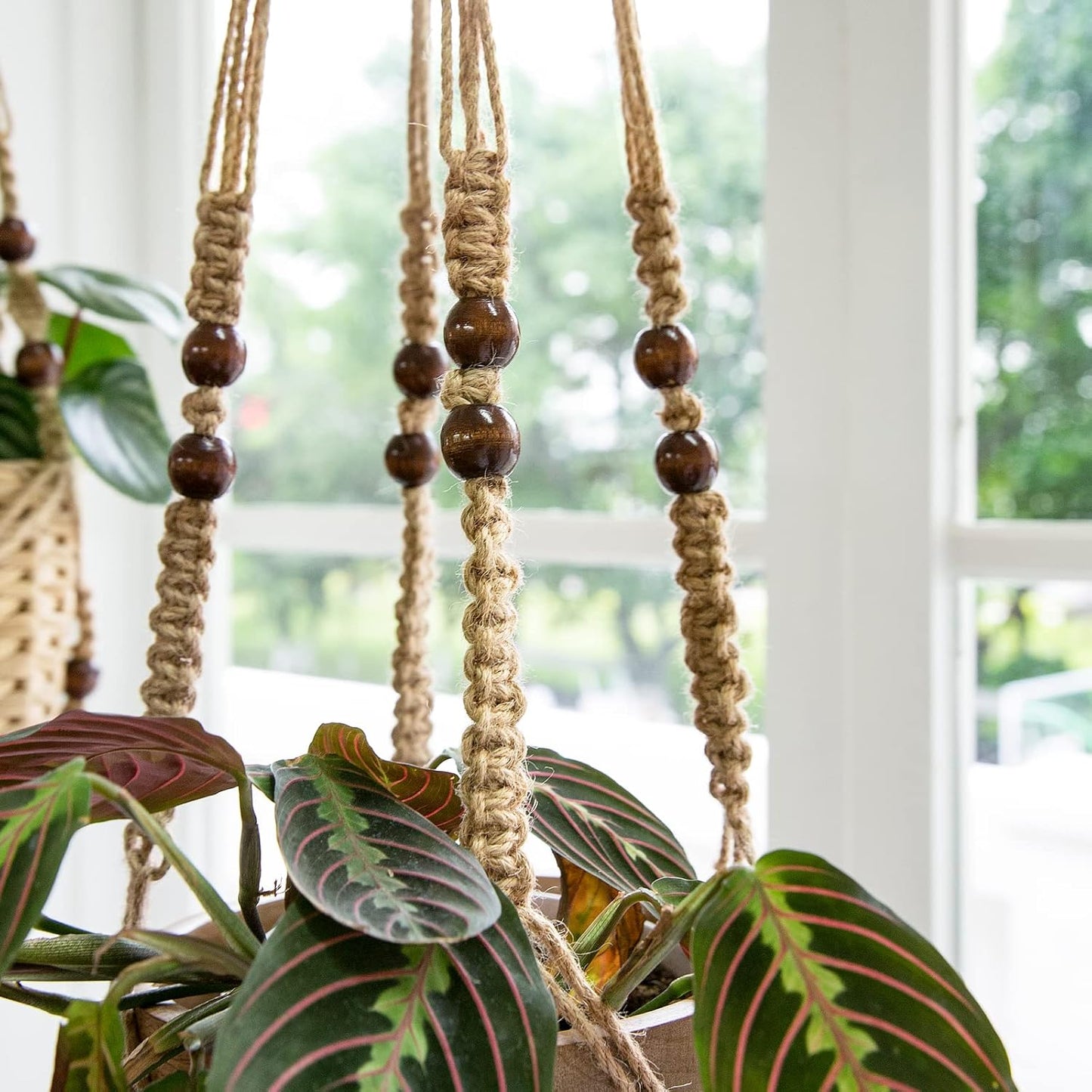 Macrame Plant Hangers Indoor Different Size Hanging Planter Basket / Medium / Brown / Set of 3