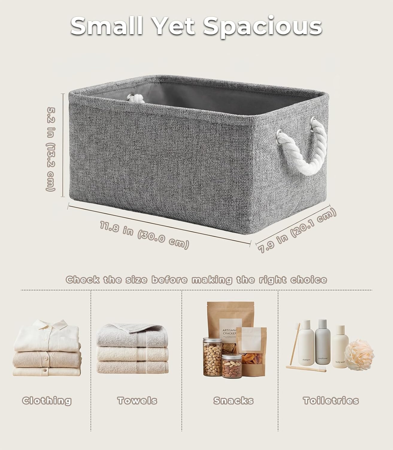 Storage Bins / Small Storage Baskets for Organizing / Grey / 9 x 5.2 / Small -11.8lx7. H