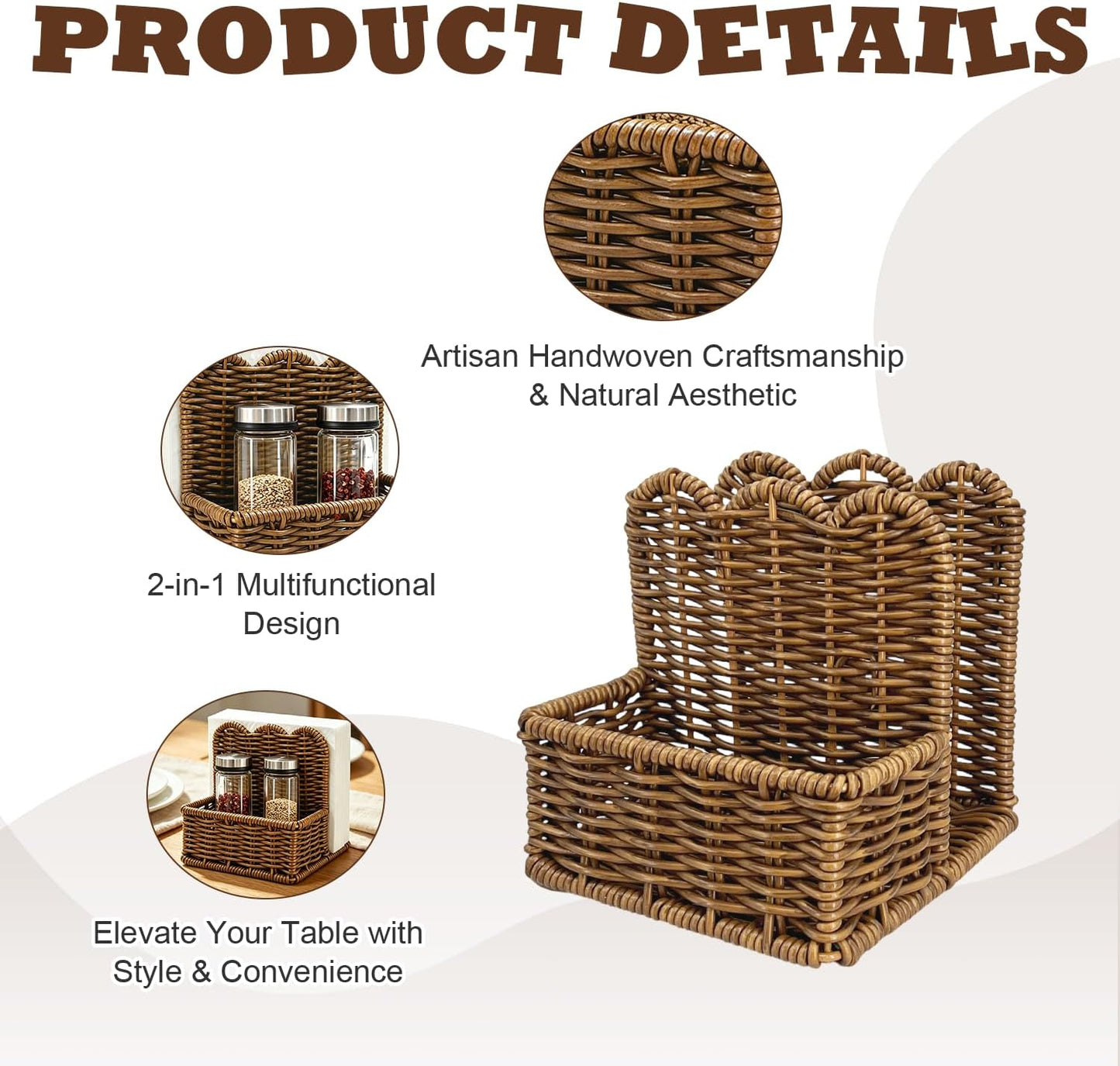 Plastic Rattan Scalloped Perimeter Napkin Holder / Brown