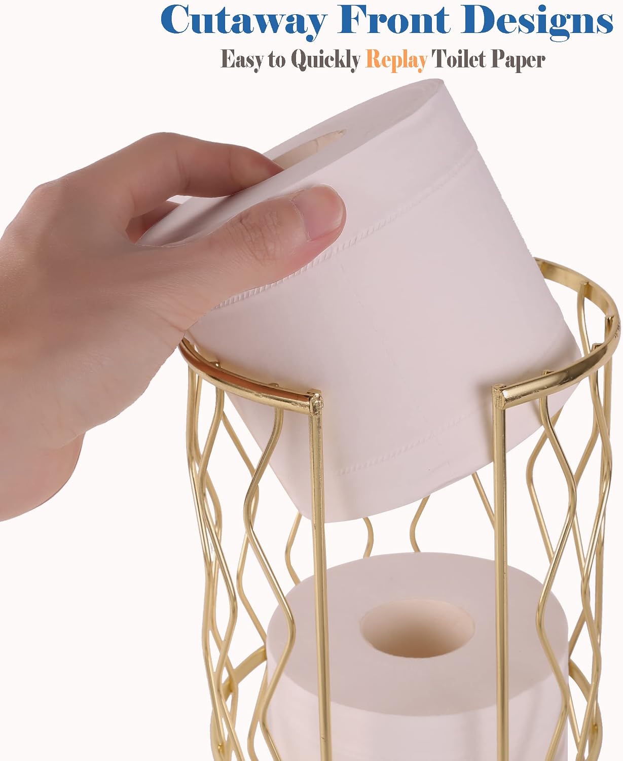 Decorative Metal Standing Toilet Tissue Holder for Bathroom/Powder Room, Compact Tissue Reserve for 3 Rolls of Toilet