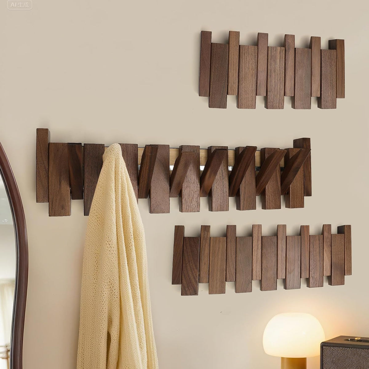 Wooden Coat Rack Hanger Wall Mount with 8 Hooks Wall Mounted Coat Rack Coat Rack Wall Mount Made of Walnut Wood