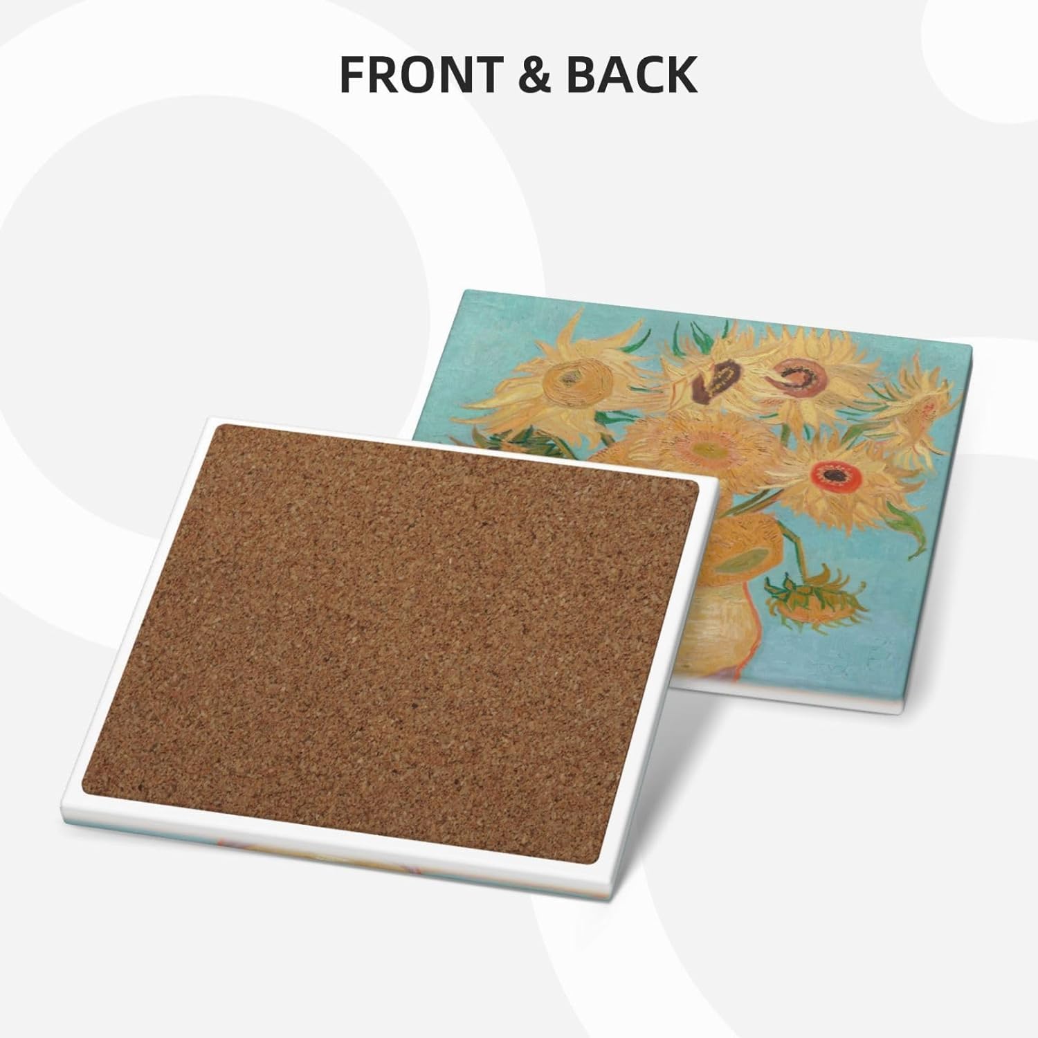 Absorbent Ceramic Coasters for Drinks / Square - Van Gogh - 2 / Set of 6