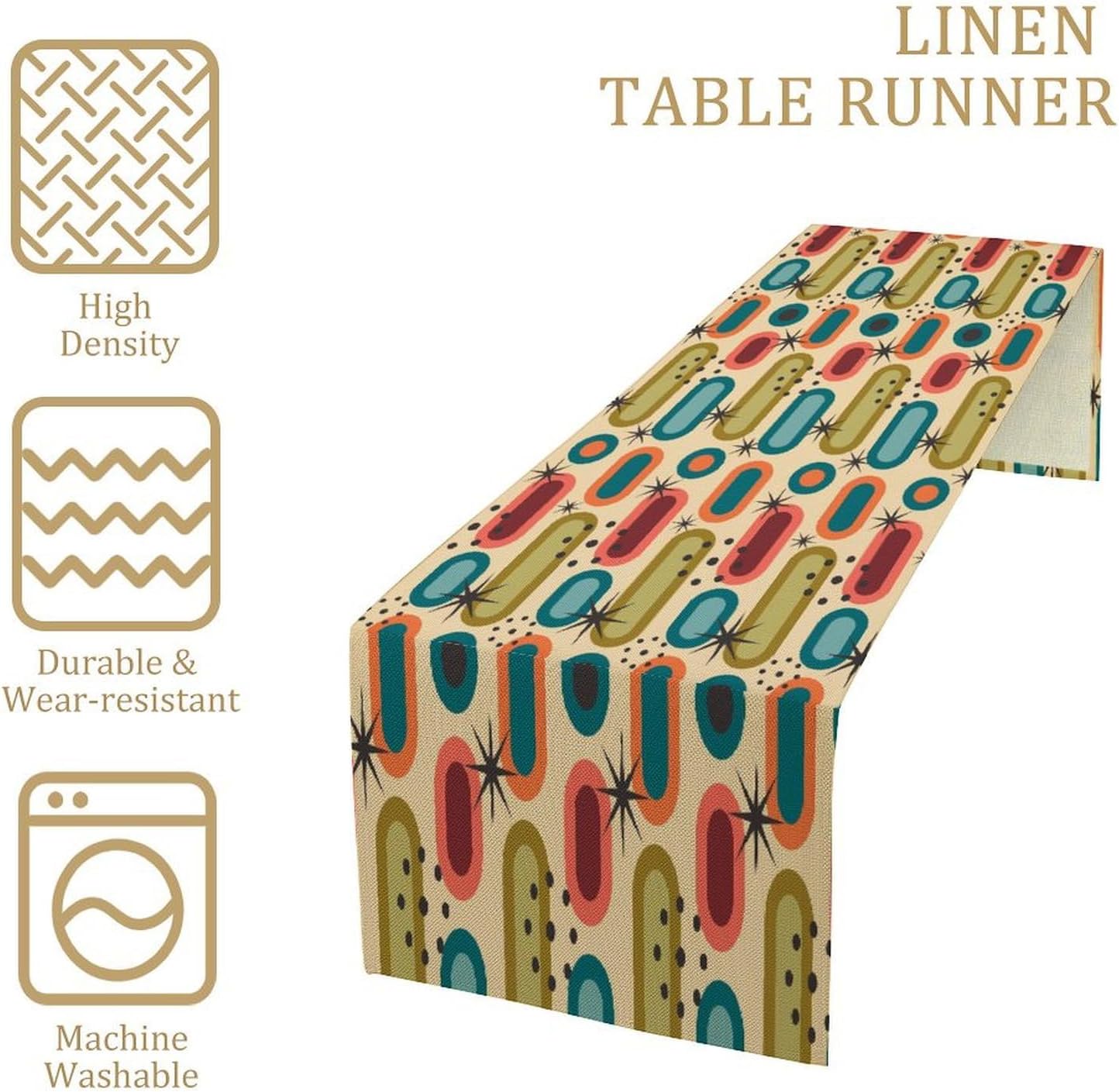 Mid Century Table Runner Treatments Geometric Minimalist Abstract Patterns Printed Linen Table Runner for Home Kitchen