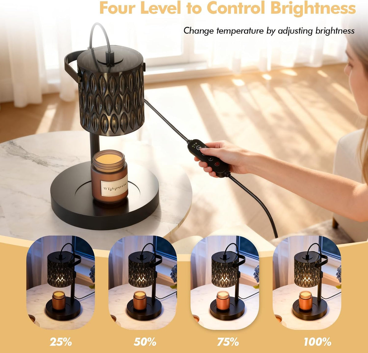 Candle Warmer Lamp, Timer & 4-Level Dimmer, Modern Decor | Flameless Electric Wax Warmer for Jar Candles, Includes 2