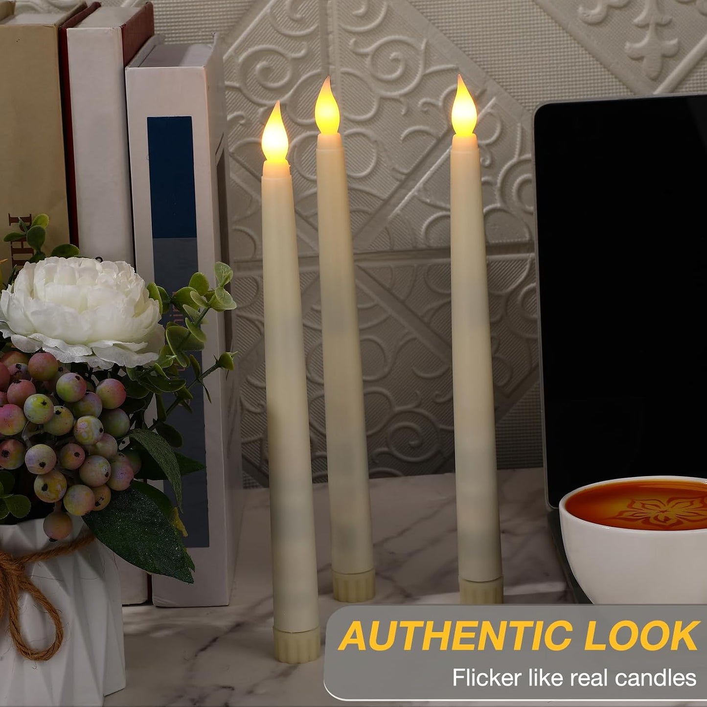 24 Pack 24 Pack Flameless Flicker Taper Candles Bulk with Remote and Timer, Battery Operated LED Warm White Taper