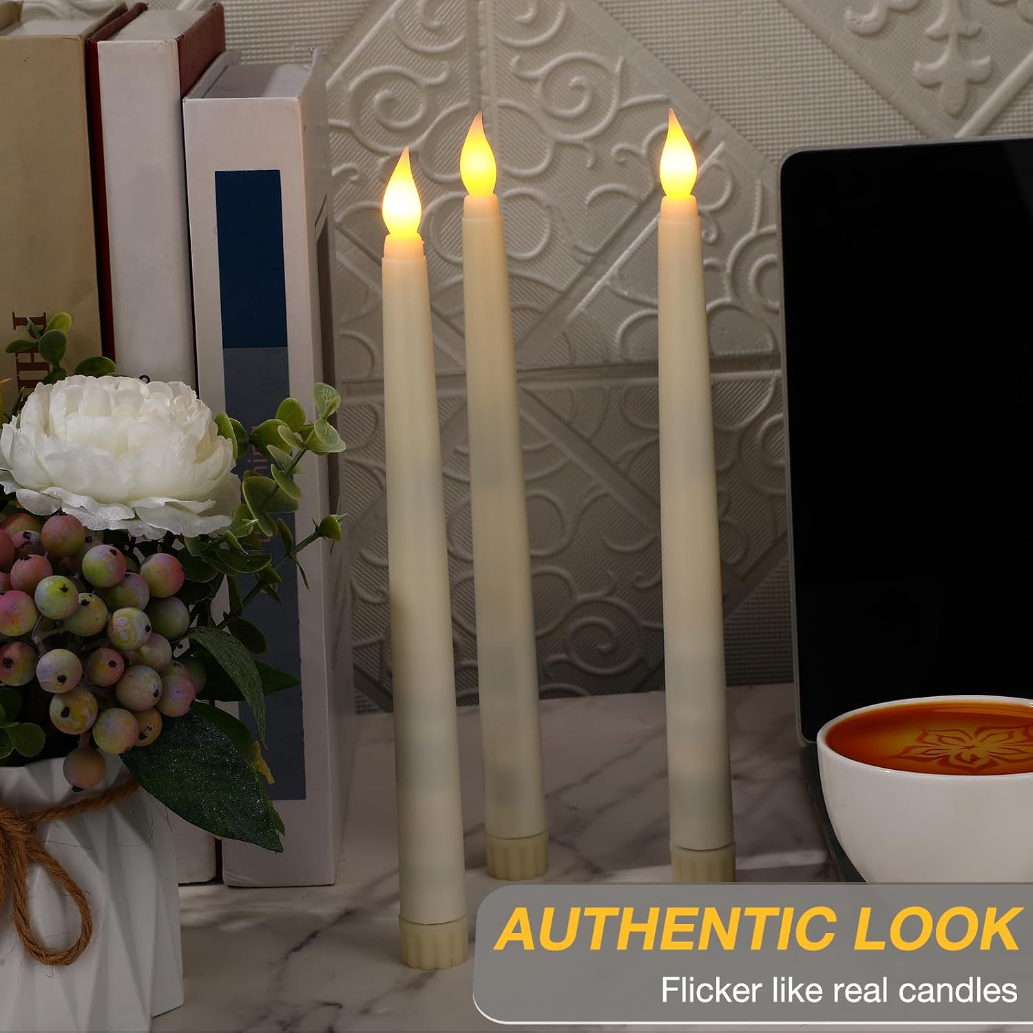 24 Pack 24 Pack Flameless Flicker Taper Candles Bulk with Remote and Timer, Battery Operated LED Warm White Taper