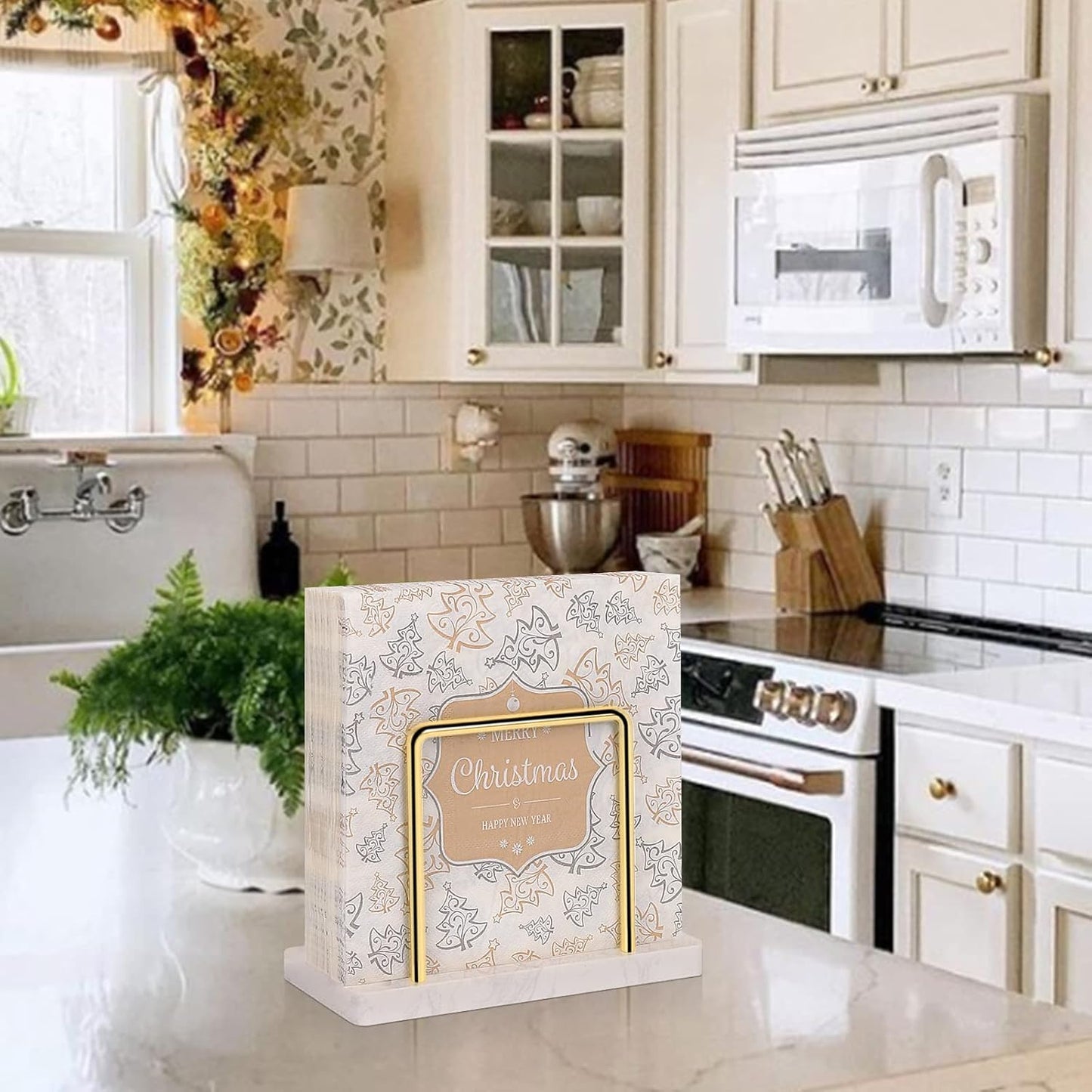 Napkin Holder / Metal Napkin Storage Modern Freestanding Tissue Paper Dispenser / Gold / Marble