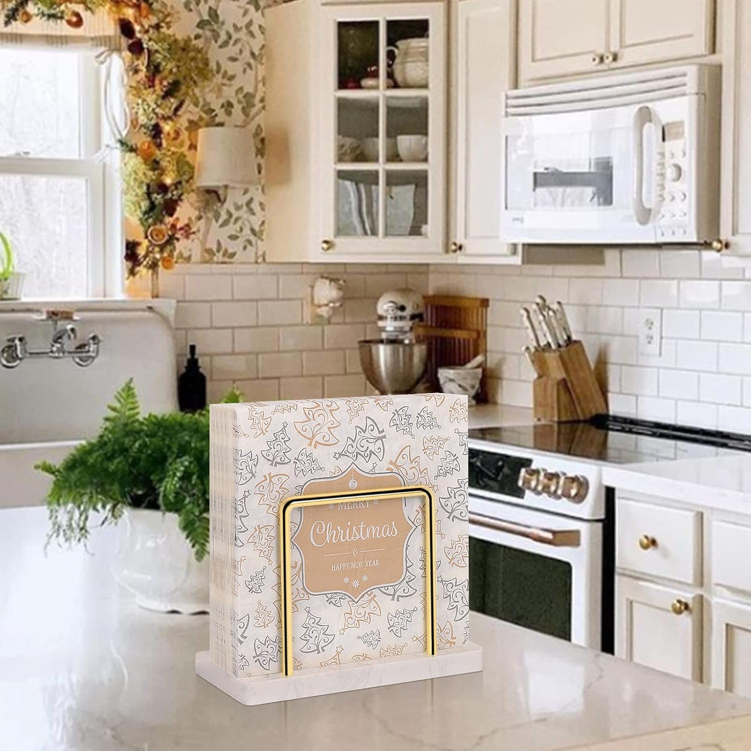 Napkin Holder / Metal Napkin Storage Modern Freestanding Tissue Paper Dispenser / Gold / Marble