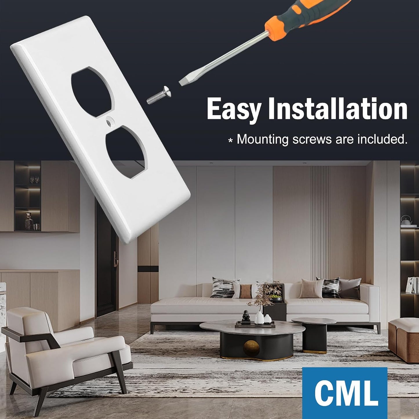 CML Jumbo Duplex Outlet Covers, 20 Pack Oversized Electrical Outlet Wall Plate, 1-Gang Switch Plates, Dual Receptacle