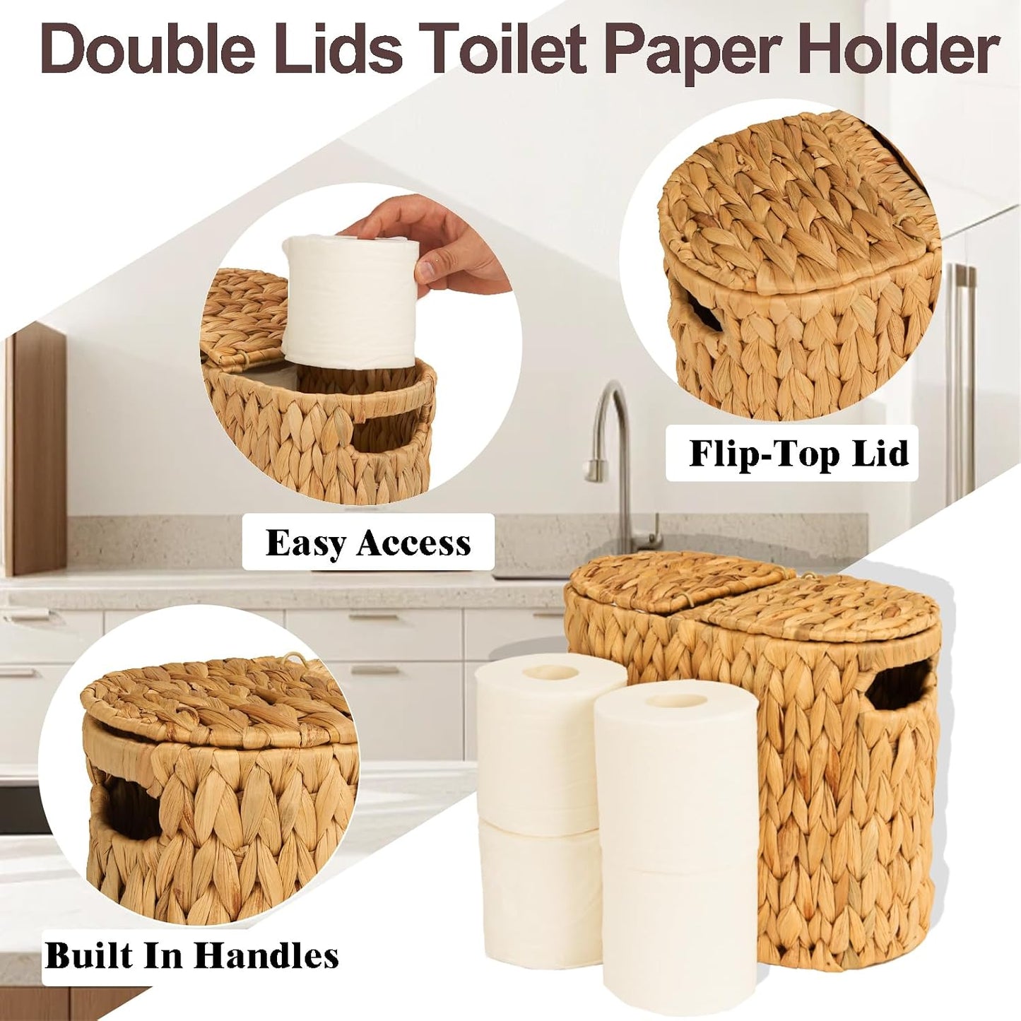 Wicker Toilet Paper Storage Basket / Water Hyacinth / 4 Rolls