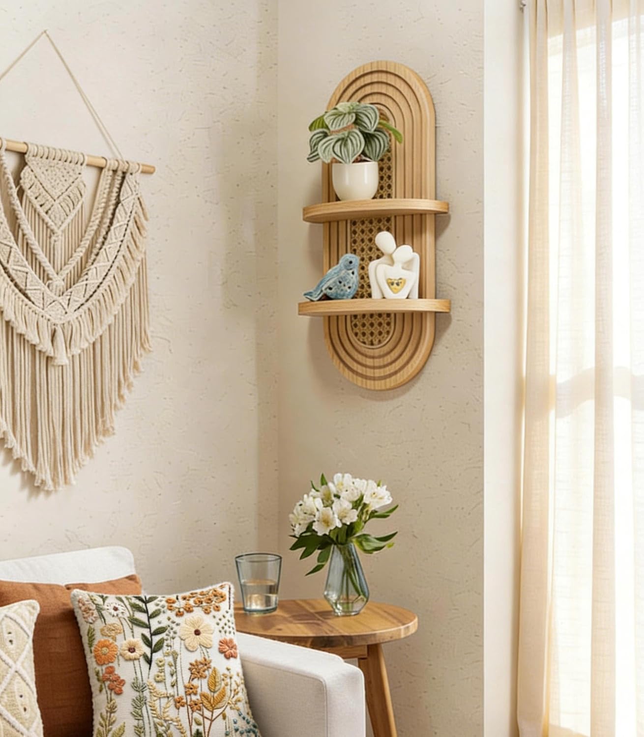2-Tier Woven Rattan Floating Shelves / Natural