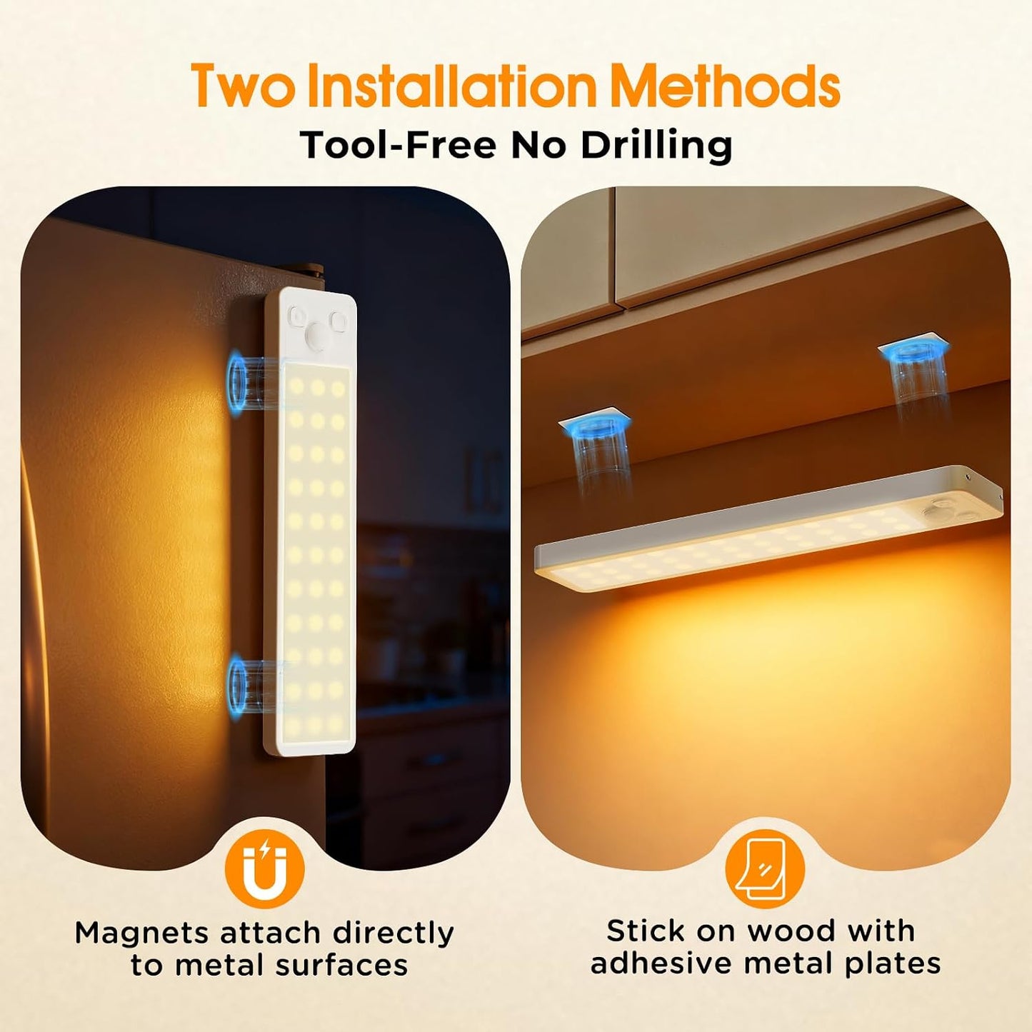 Under Cabinet Rechargeable Dimmable Lighting: 3 Color Temperature Motion Sensor Lights Indoor - Battery Operated Lights
