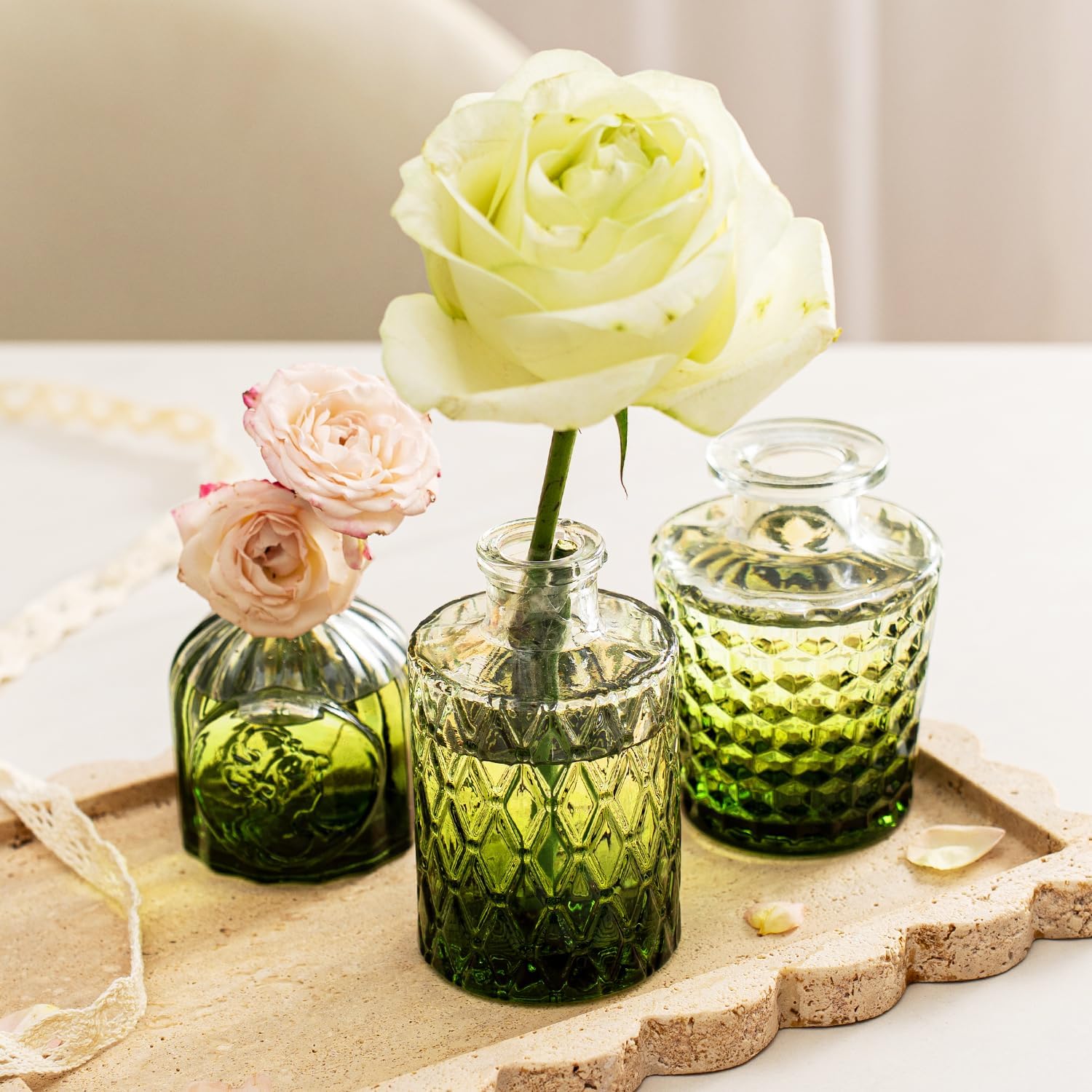Clear Glass Bud Vase Pcs / Gradient Green / Set of 14