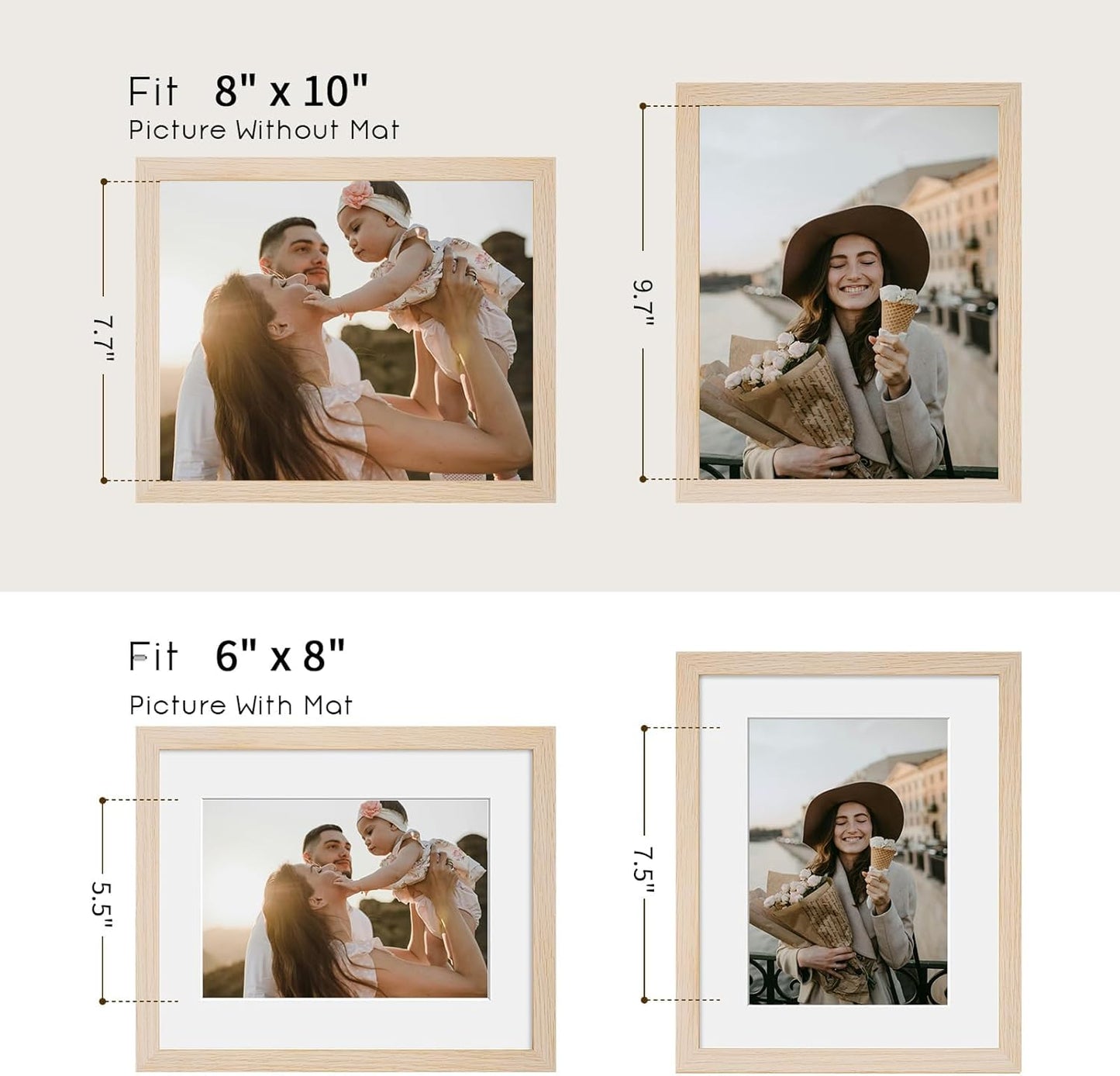 Solid Oak Wood Picture Frame / Beige-1p / 8 x 10
