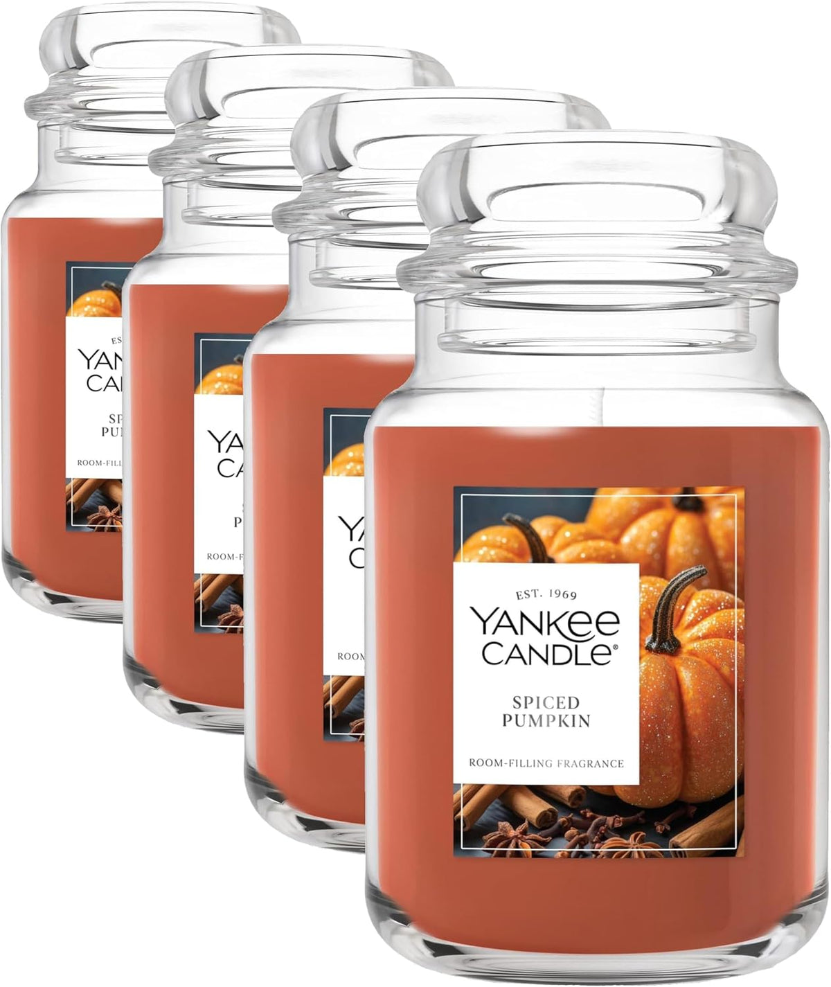 Yankee Candle Spiced Pumpkin, Fall Scented Candle, 22oz Large Jar with up to 150 Hour Burn Time, Giftable (Pack of 4)