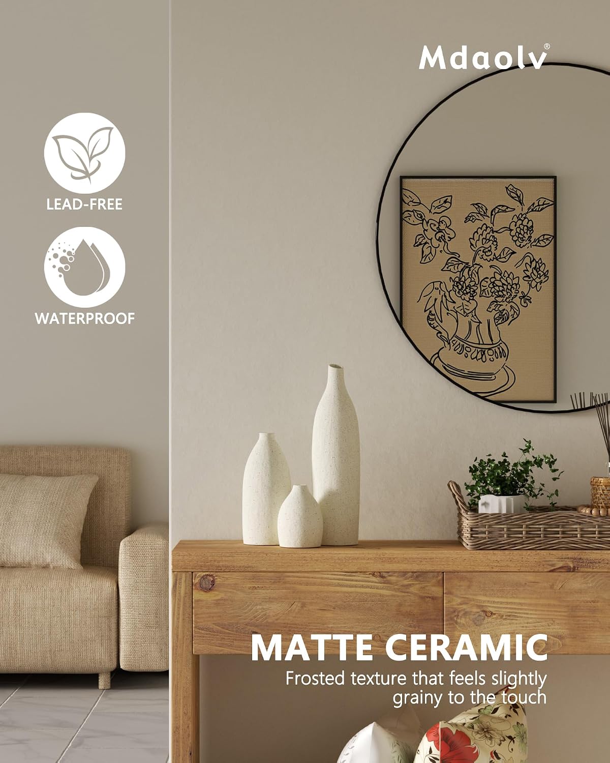 Matte Clay Flower Vase Minimalist Nordic Modern Decorative Ceramic Vases / Cream White / Set of 3