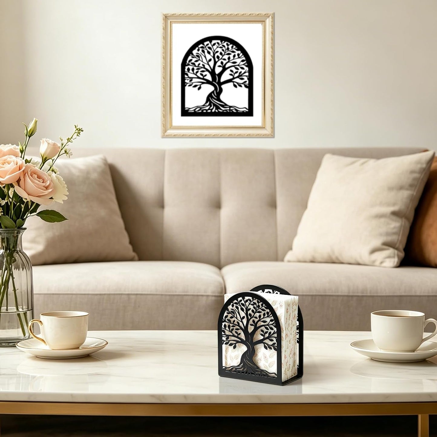 Napkin Holder / Tree of Life Decorative Metal Napkin Dispenser / Black