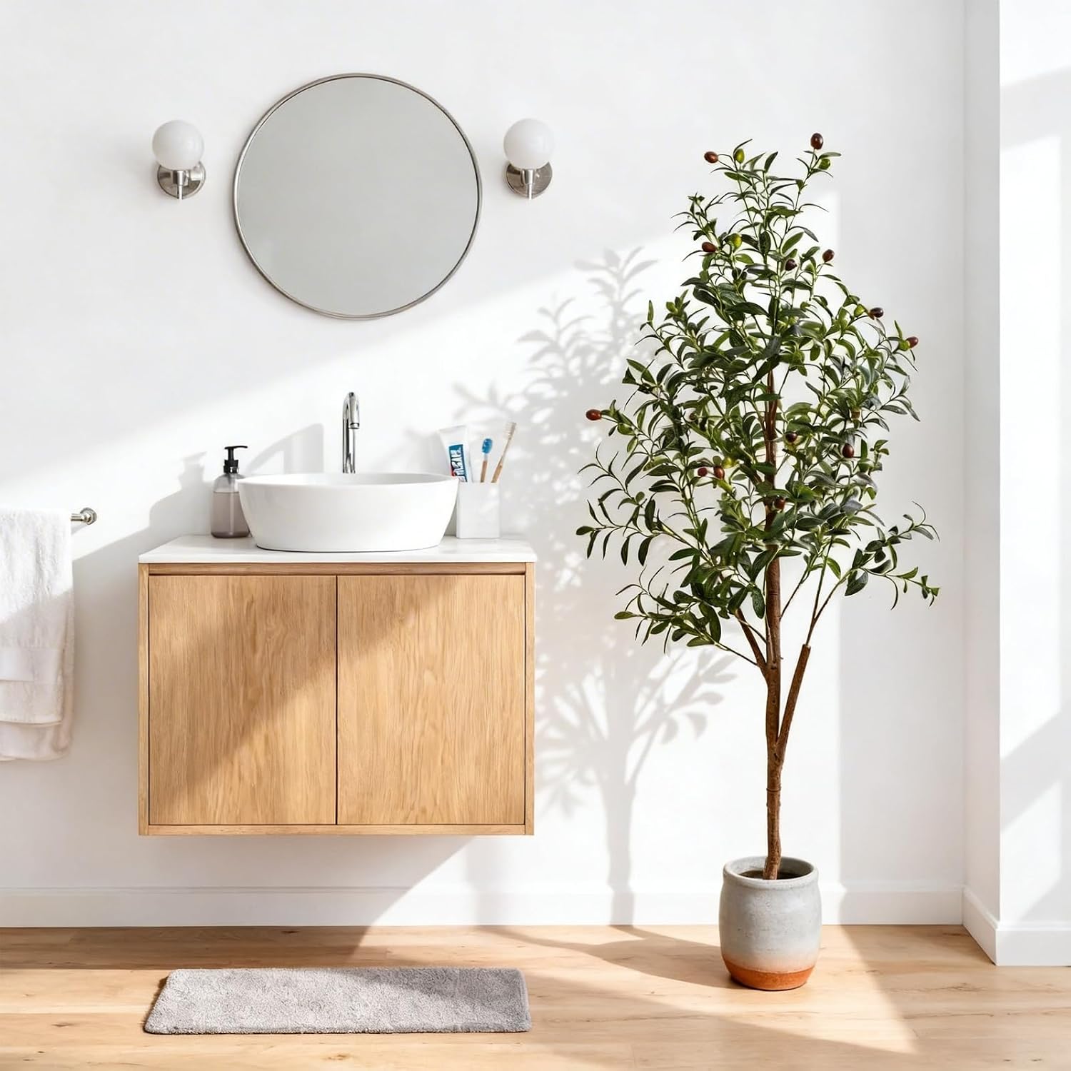 Indoor Tall Faux Olive Tree in Planter / Olive Tree 5ft / 5 Inch