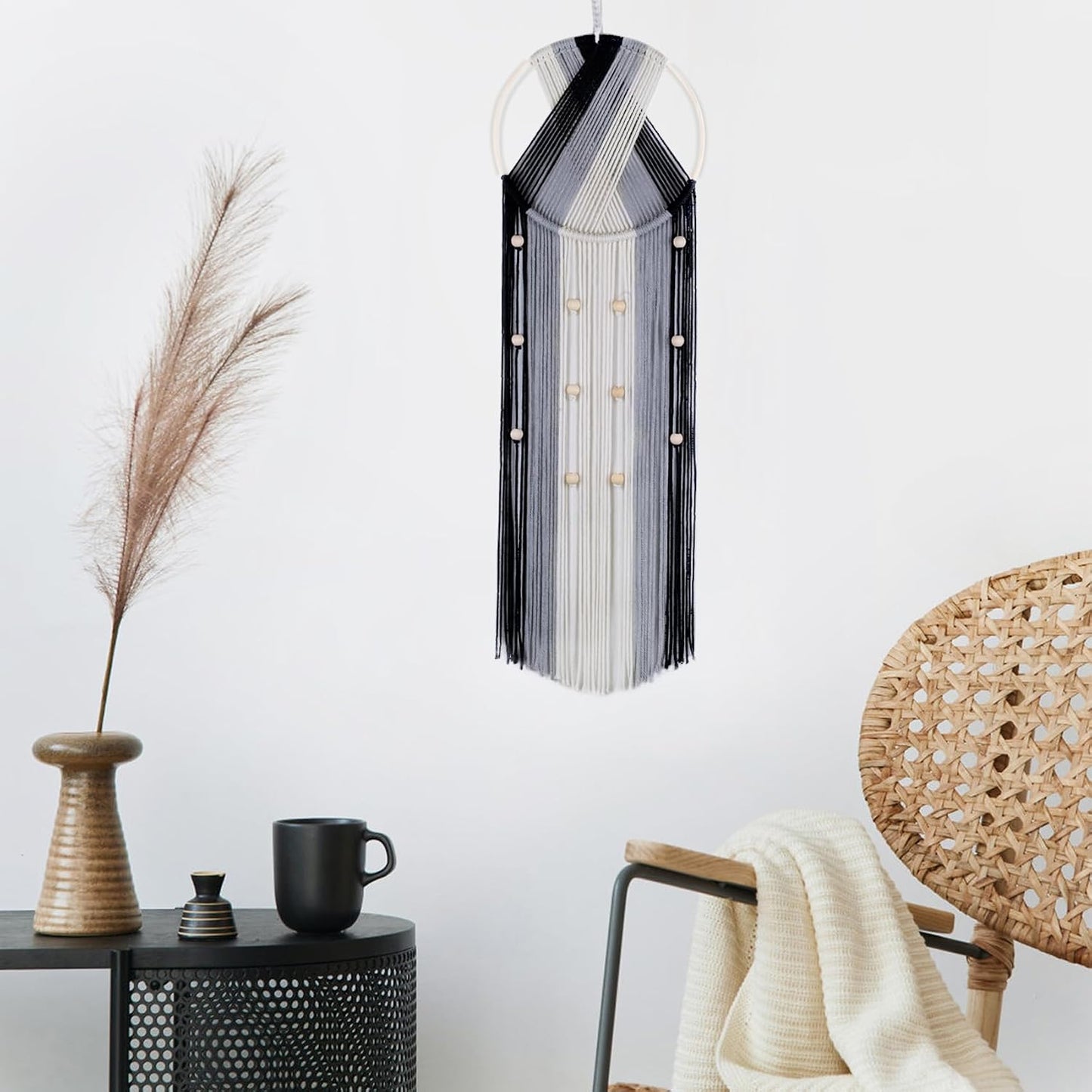 Bohemian Macrame Wall Hanging / Black and Grey