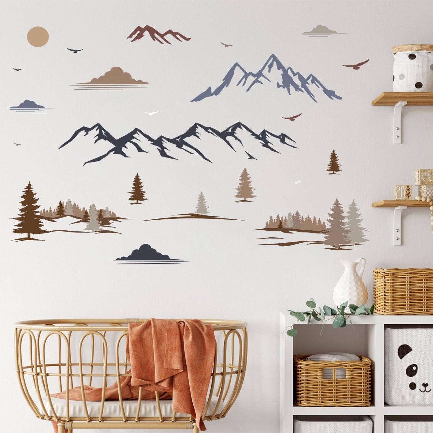 Big Wall Decal Peel and Stick "Forest Nature Landscape Window Clings Ridge Pine / Mountain / 35 x 16